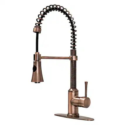 Front. Akicon - Akicon Solid Brass Single Handle Pre-Rinse Spring Kitchen Faucet with Pull Down Sprayer in Antique Copper - Antique Copper.