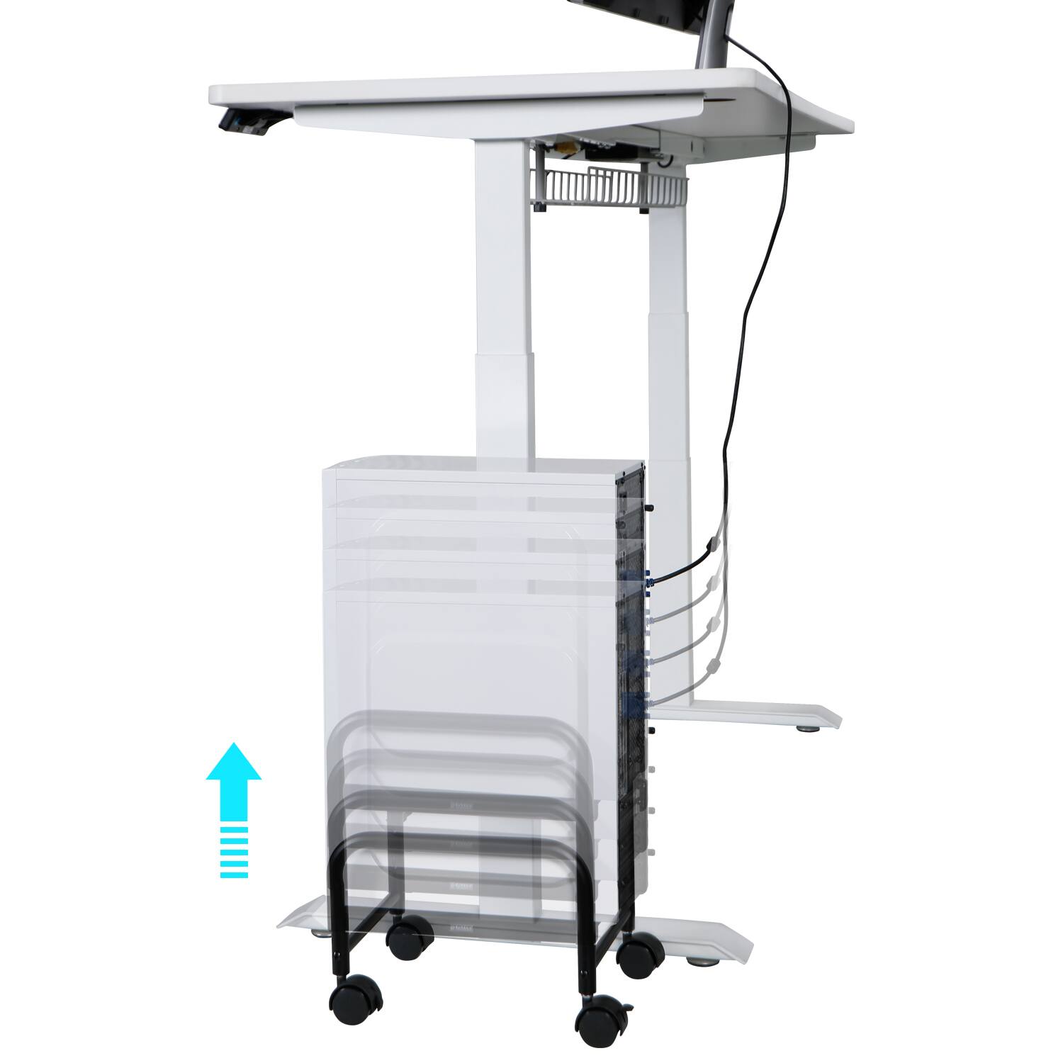 Back. Eureka Ergonomic - Height Adjustable Steel Mobile CPU Stand with Locking Casters - Black.