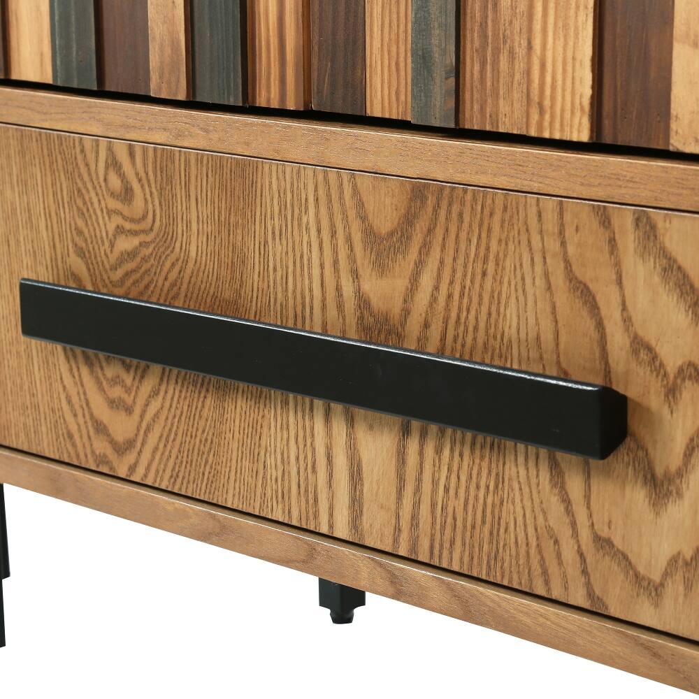 Alt View 10. Loheer - Loheer Tall Storage Cabinet with Drawer Wood Accent Sideboard for Living Room Hallway Freestanding Two Door Furniture - Ash Wood Grain.