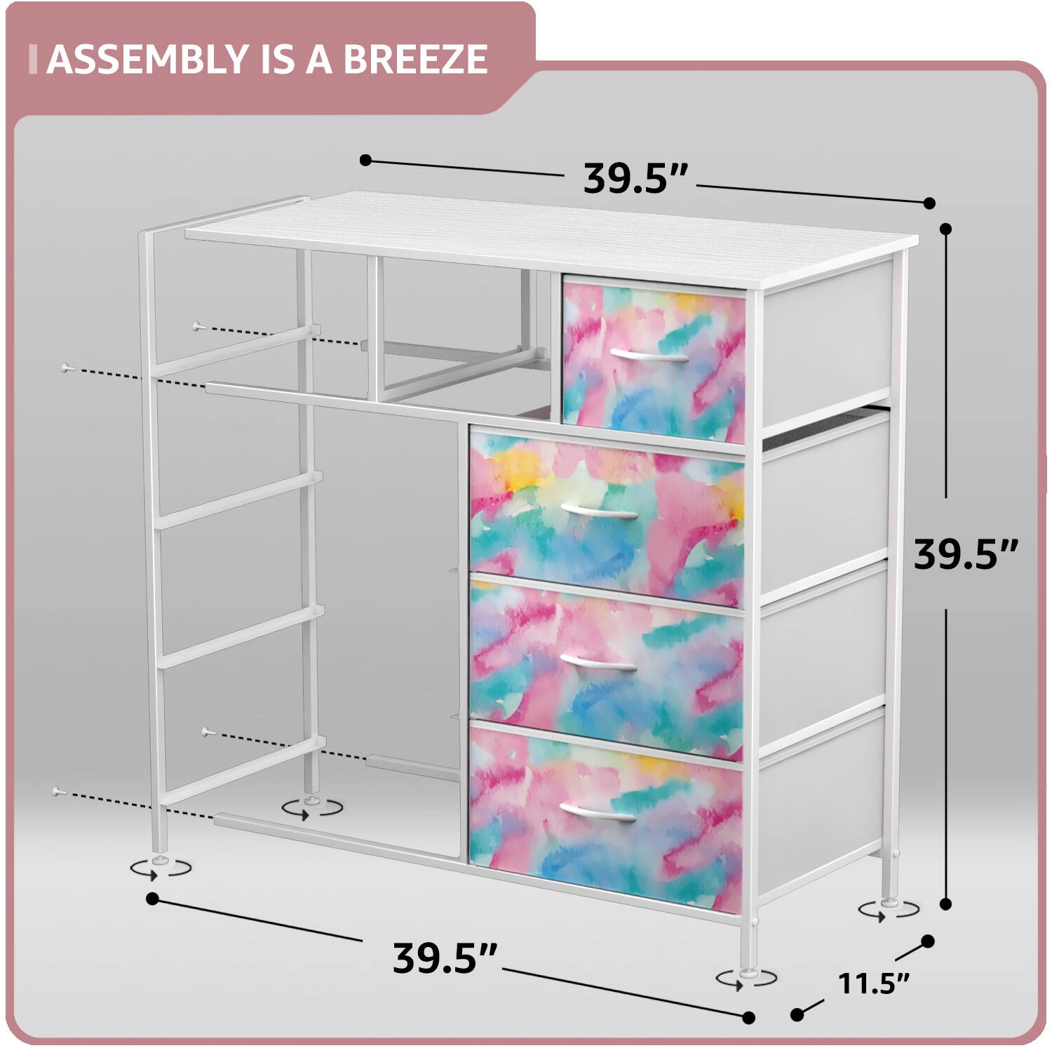 ASSEMBLY IS A BREEZE

39.5"  
39.5"  
39.5"  
11.5"