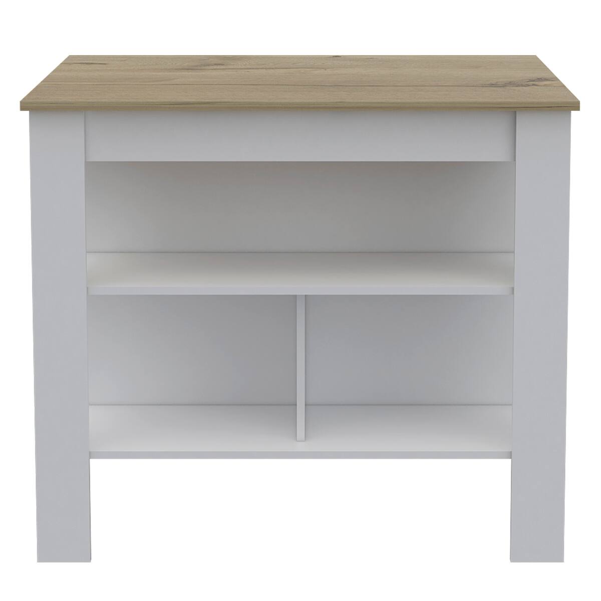 Angle. Loheer - Loheer White and Light Oak Kitchen Island with Three Storage Shelves and Wide Prep Surface - White, Light Oak.