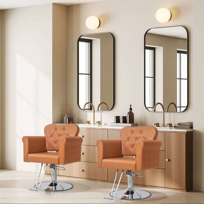 Alt View 9. Winado - Elegant Design Barber Chair Salon Chair with & Tufted Button, Footrest, Hydraulic Pump and Adjustable Height for Beauty - Camel & Silver.