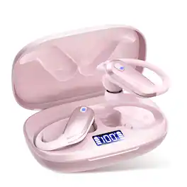 Trigiz - Sports Wireless Earbuds Bluetooth 5.4 Earhooks, 80H Playtime, Noise Cancelling Mic, IPX7 Waterproof - Pink