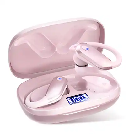 Front. Trigiz - Sports Wireless Earbuds Bluetooth 5.4 Earhooks, 80H Playtime, Noise Cancelling Mic, IPX7 Waterproof - Pink.