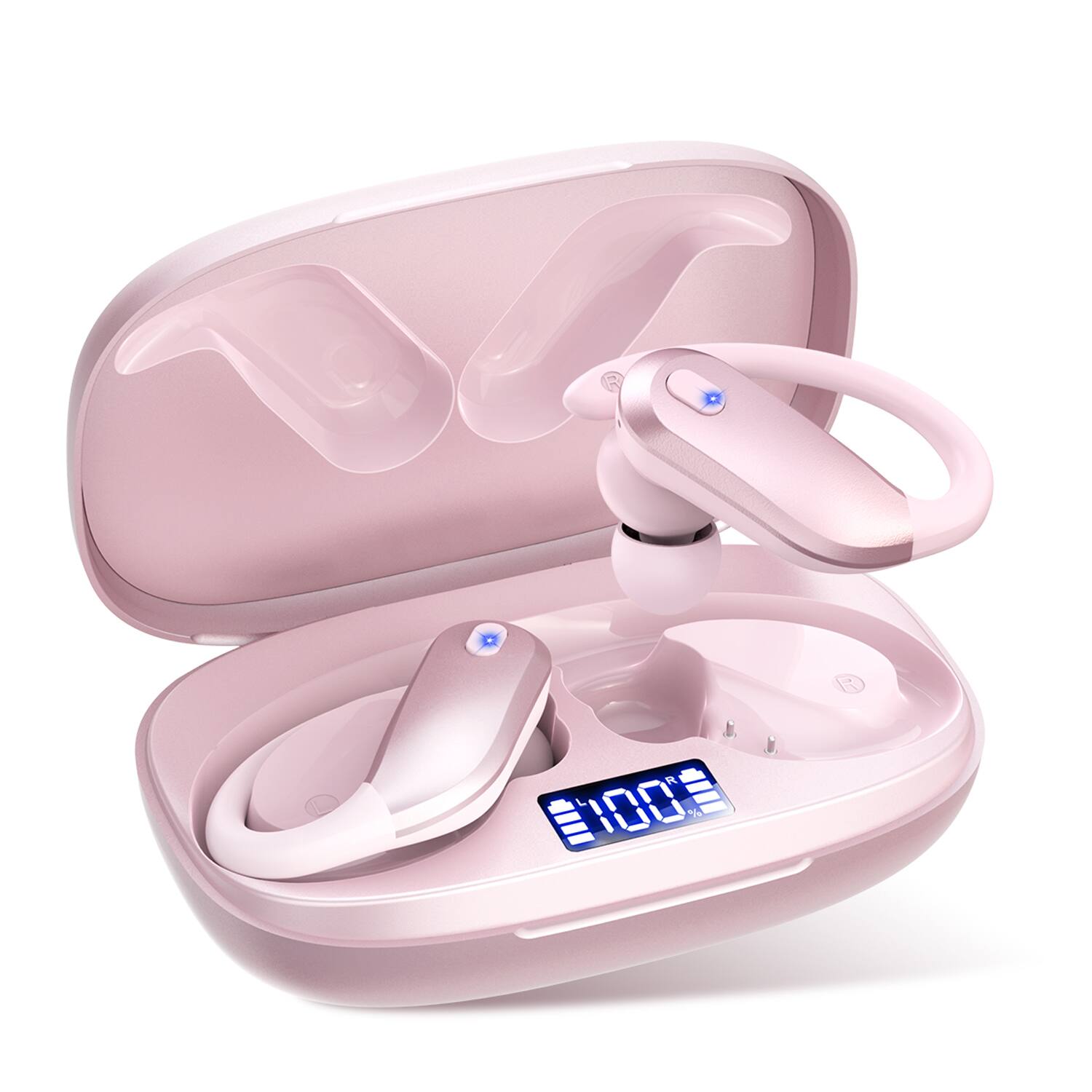 Front. Trigiz - Sports Wireless Earbuds Bluetooth 5.4 Earhooks, 80H Playtime, Noise Cancelling Mic, IPX7 Waterproof - Pink.