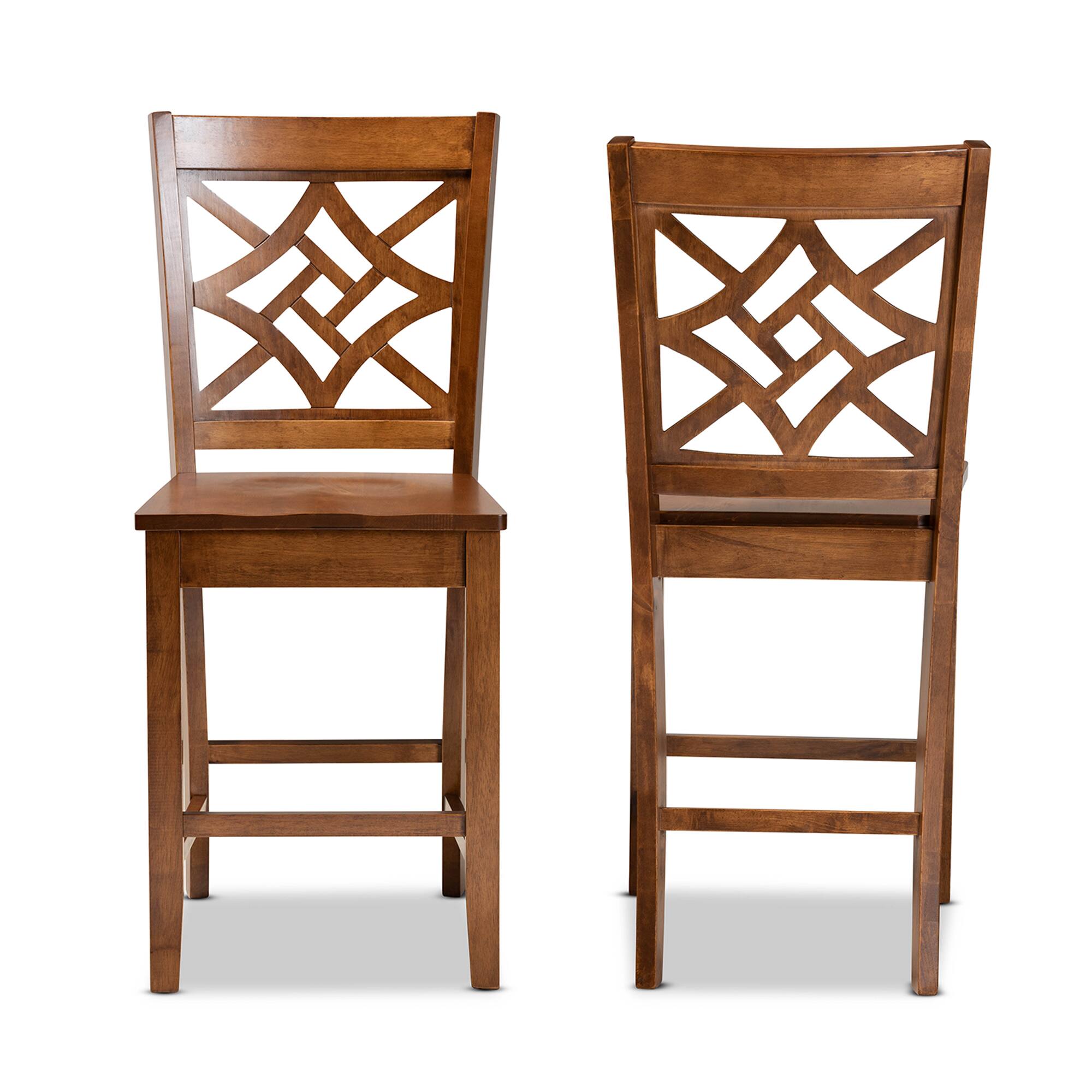 Angle. Baxton Studio - Nicolette Modern and Contemporary Transitional Walnut Finished Wood 2-Piece Counter Stool Set - Walnut Brown.