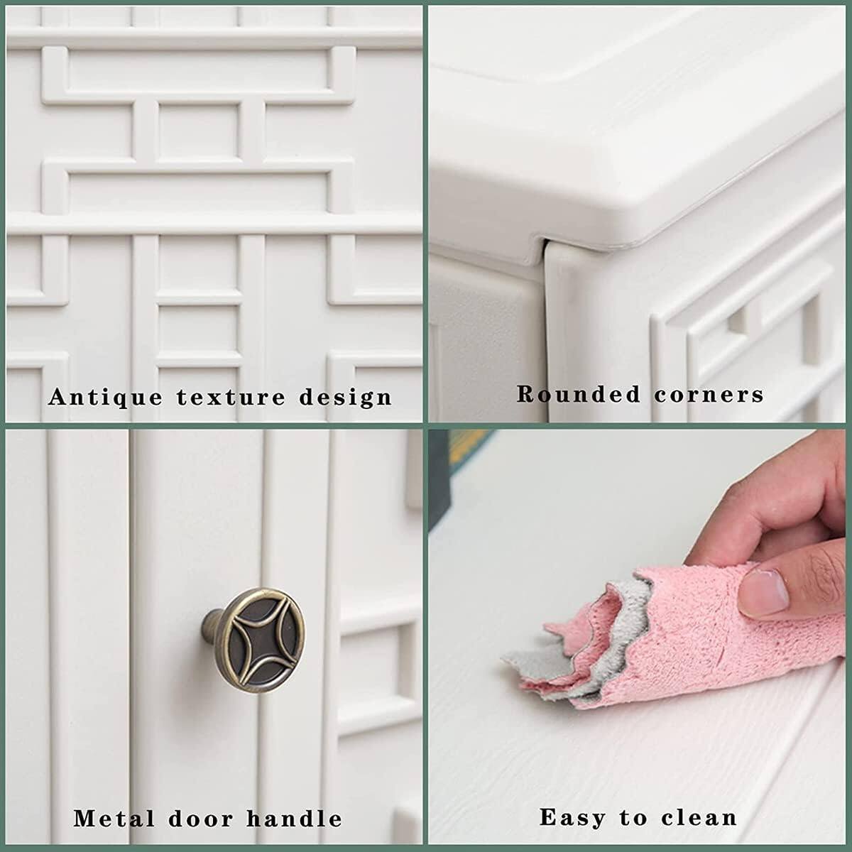 Antique texture design  
Rounded corners  
Metal door handle  
Easy to clean