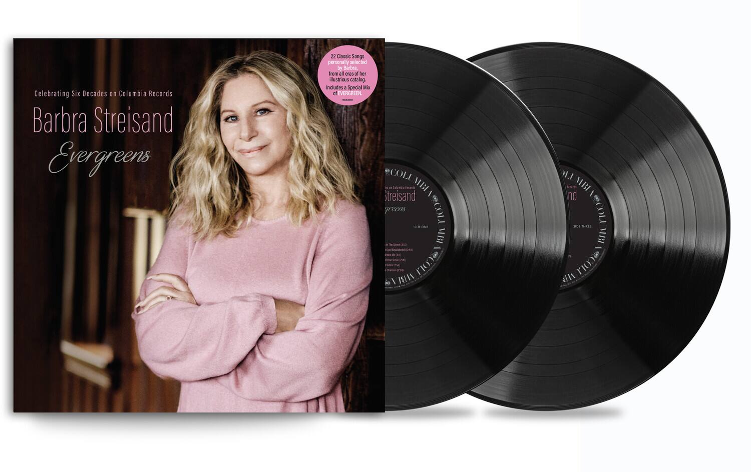 Celebrating Six Decades on Columbia Records

Barbra Streisand  
Evergreens

22 Classic Songs  
personally selected by Barbra from all eras of her illustrious catalog  
Includes a Special Mix of EVERGREEN.

Columbia Records