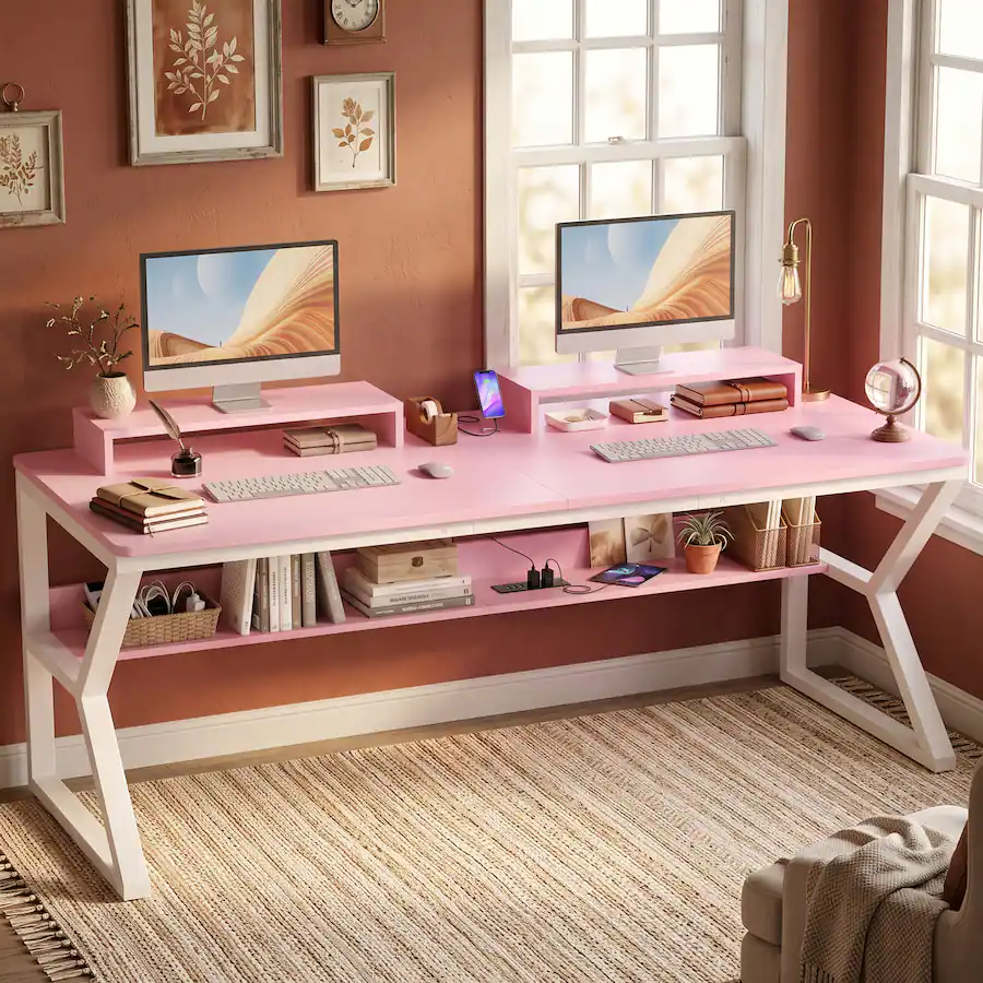 Computer Desktop Se Creen Legs Aheaplus 63 Inch Extra Long Computer Desk with Charging Station, Large ...