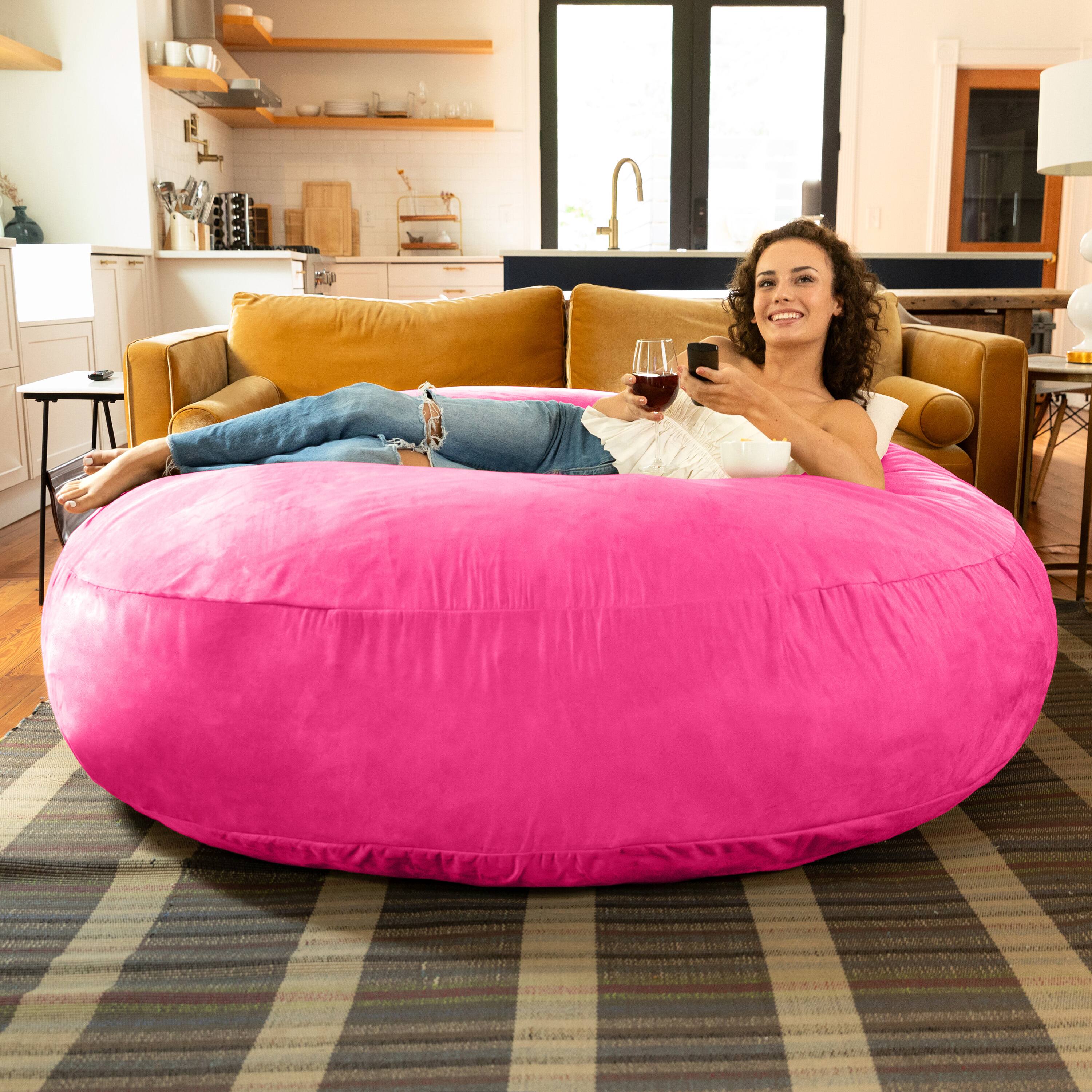 Left. Jaxx - Jaxx 6 Foot Cocoon - 2-in-1 Convertible Bean Bag Bed & Large Bean Bag Chair for Adults, Fuchsia - Fuchsia.