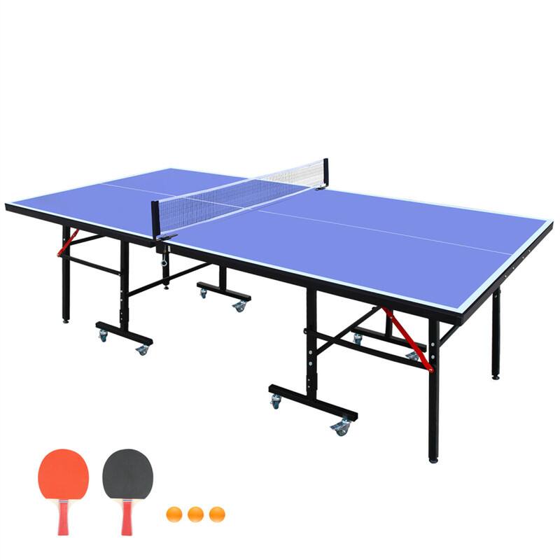 Alt View 2. HTUTWOO - Table Tennis Table Set 8ft Mid-Size - Foldable & Portable Ping Pong Table for Indoor Games, Net, 2 Paddles, 3 Balls - Blue.