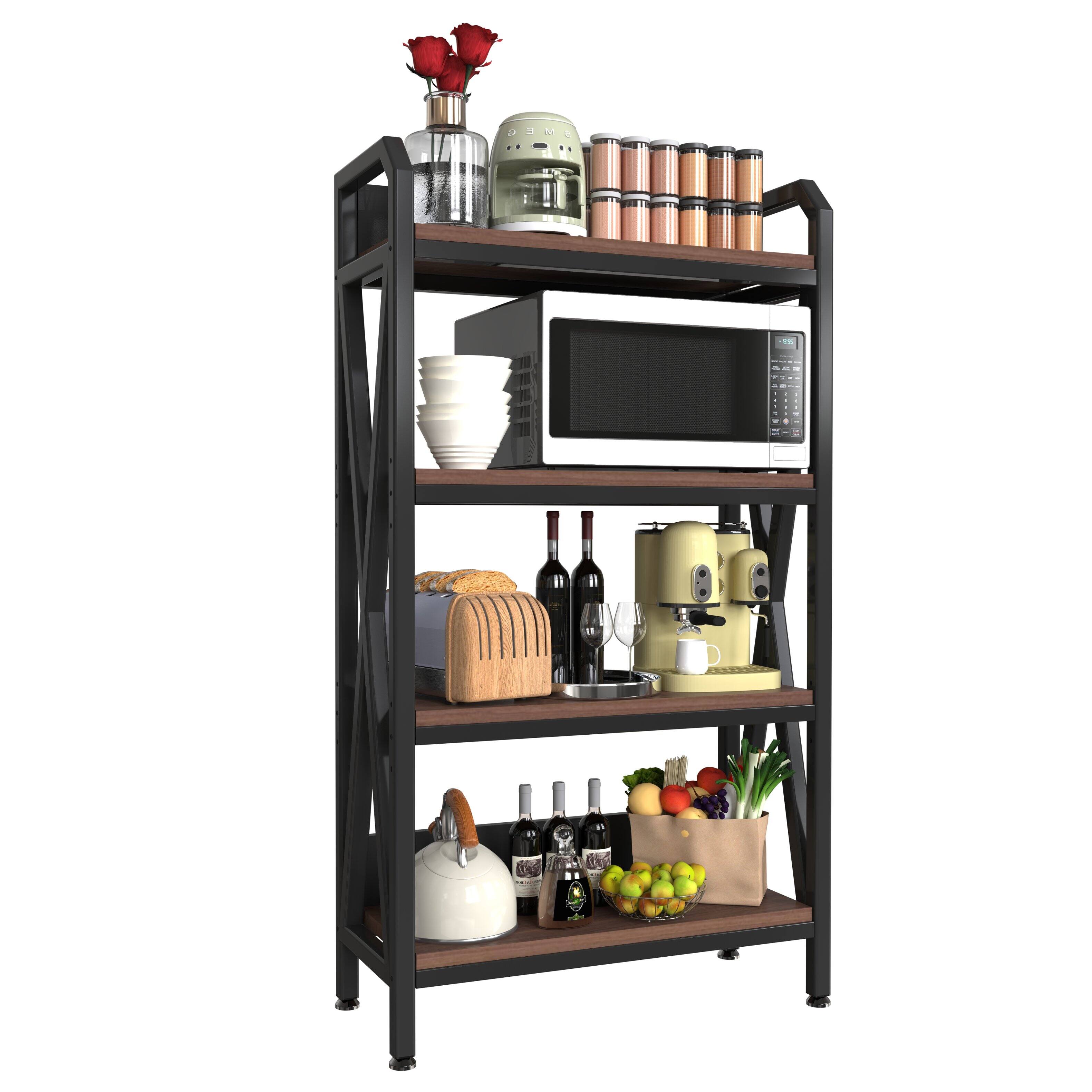 Alt View 1. Aukfa - 56.3" Bakers Rack - 4-Level Metal & Wood Storage Shelf, 33.5"L, for Kitchen, Pantry, Garage, Bathroom - Black.