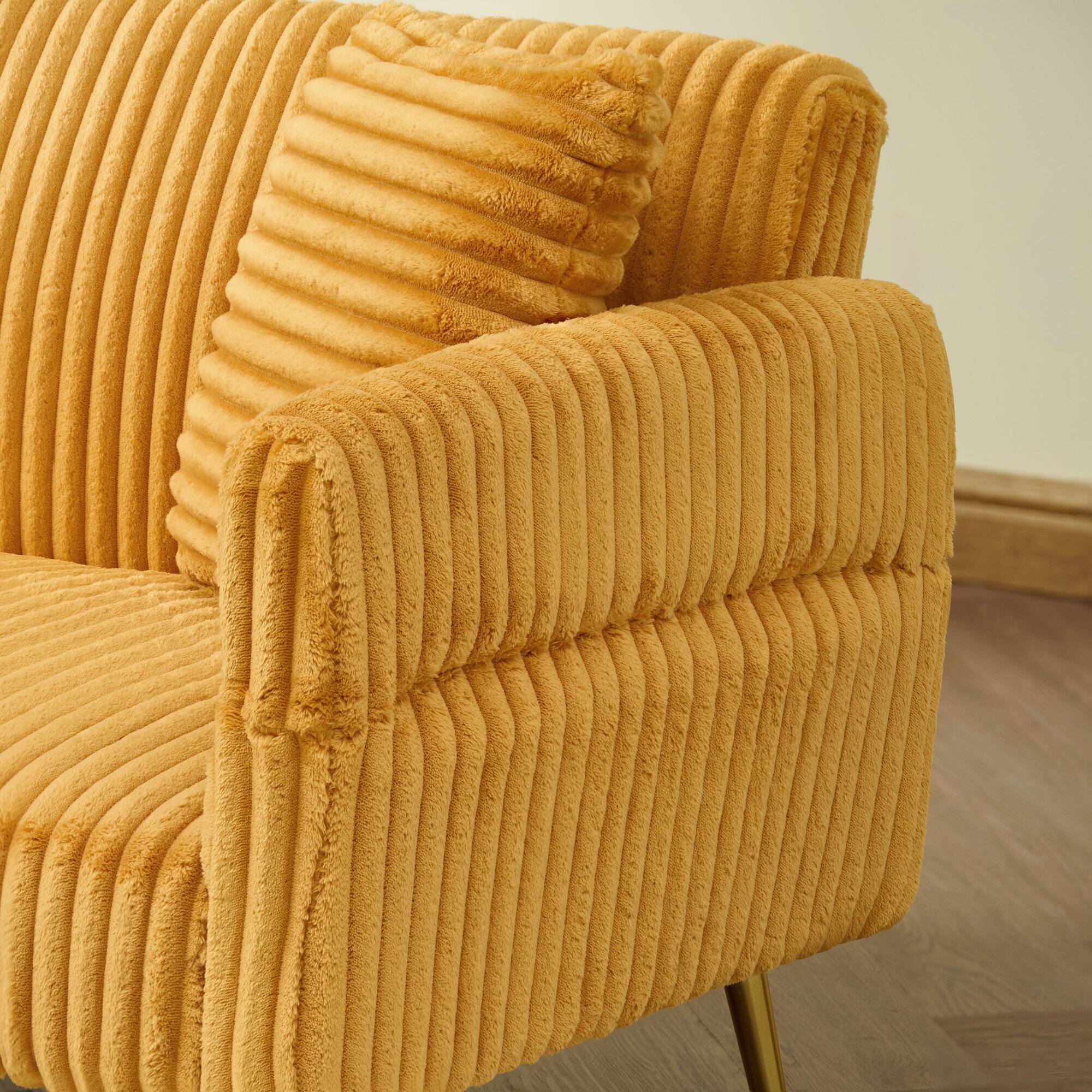 Alt View 10. GOODSILO - Foldable Corduroy Sofa Bed with Adjustable Armrests for Living Rooms and Compact Spaces - Yellow.