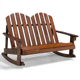 Costway - 2 Person Kid Adirondack Rocking Chair Outdoor Backrest Armrest Solid Wood - Coffee