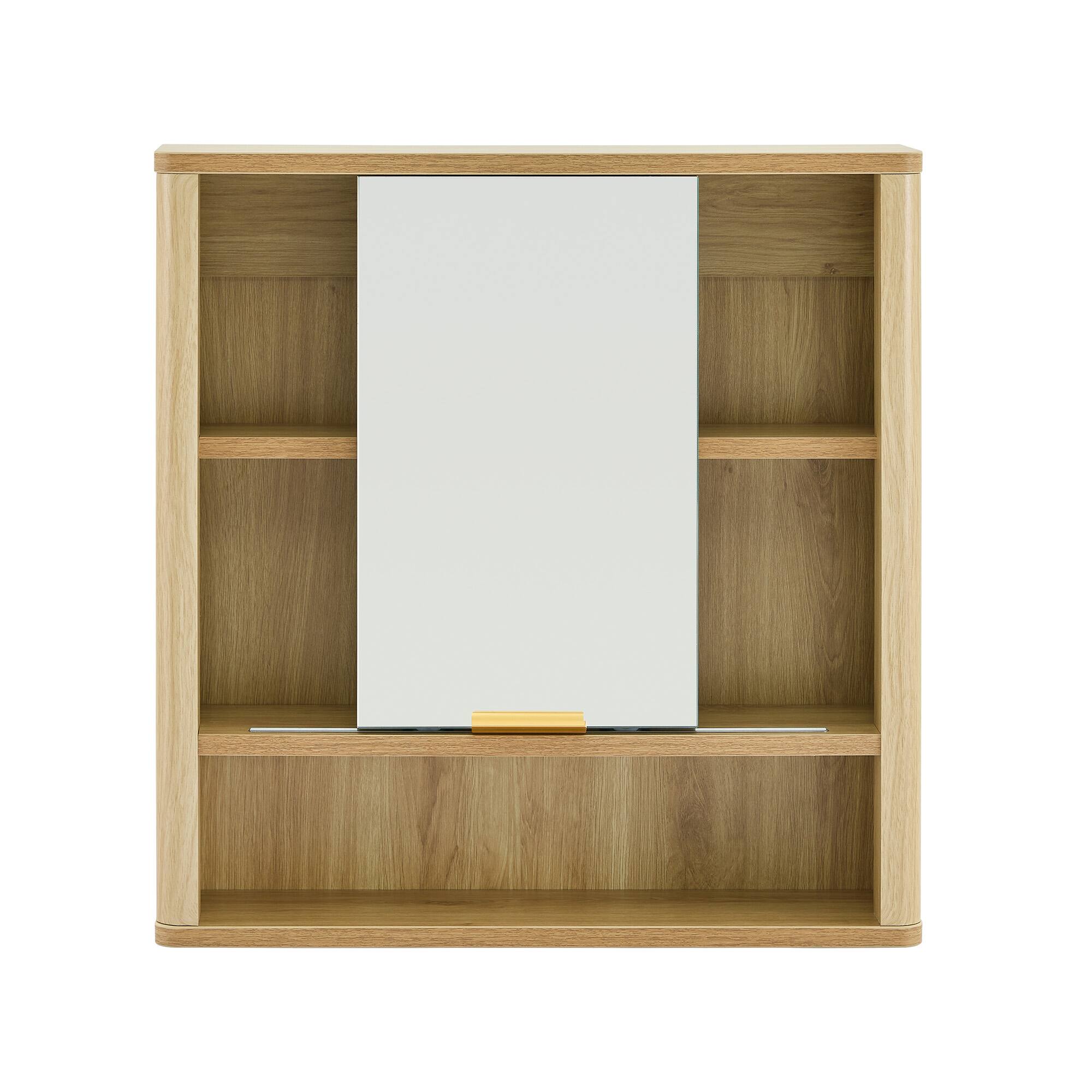 Alt View 7. Loheer - Loheer- Wall Mounted Bathroom Mirror Cabinet with Open Shelves Natural Wood Finish 1.79ft x 0.42ft x 1.83ft - Wood.
