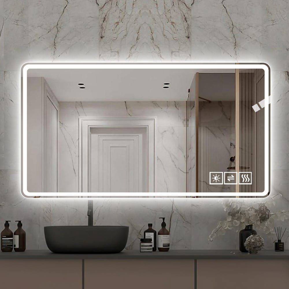 Alt View 2. Kadyn - 48"x24" Black Frame LED Vanity Mirror, Rounded Corners/Temp Display/Tri-Color Light/Anti-Fog Aluminum Alloy Frame.