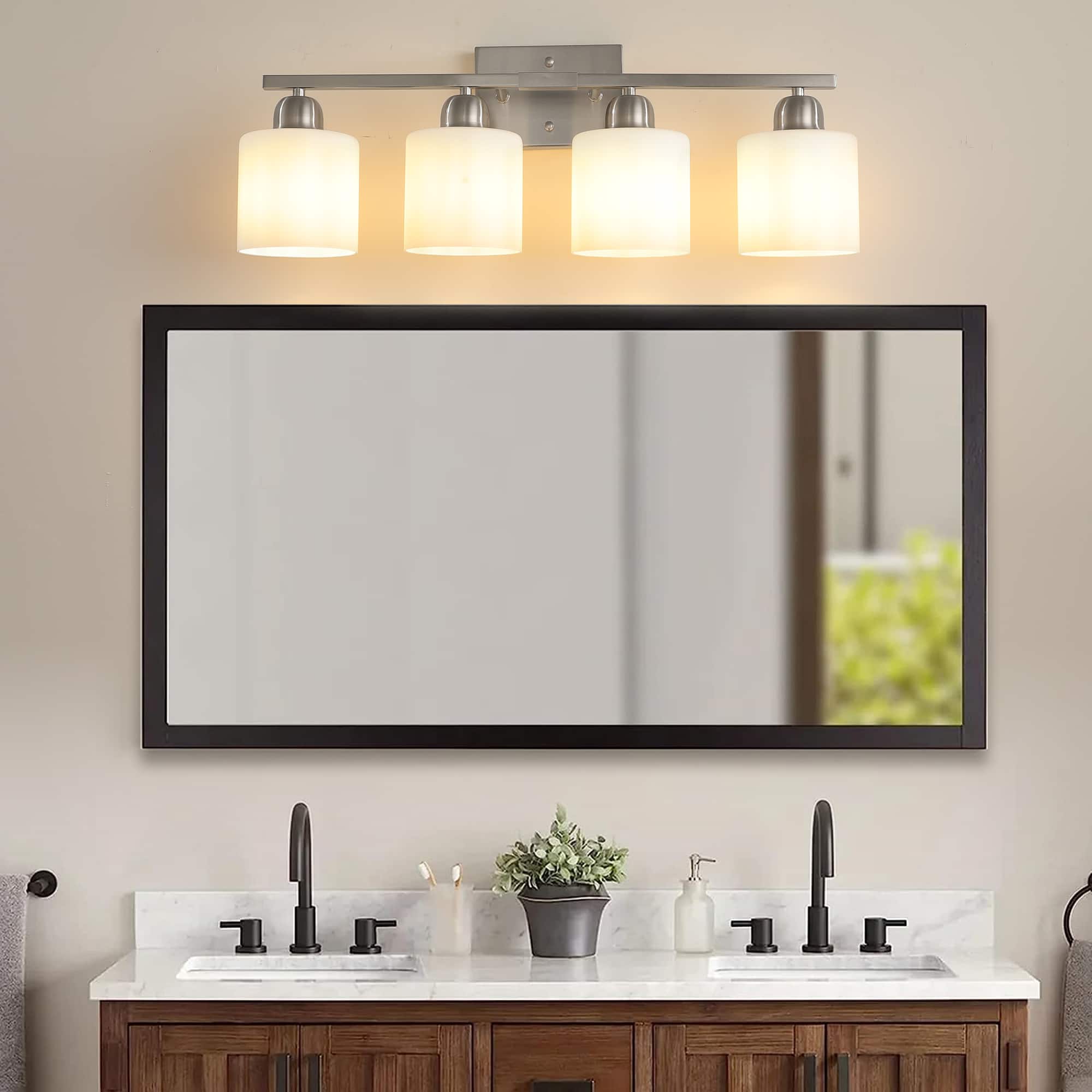 APRILSOUL - 4-Light Modern Vanity Light Over Mirror Wall Sconces with Milky White Frosted Glass Shades E26 Socket Bulbs Not Included