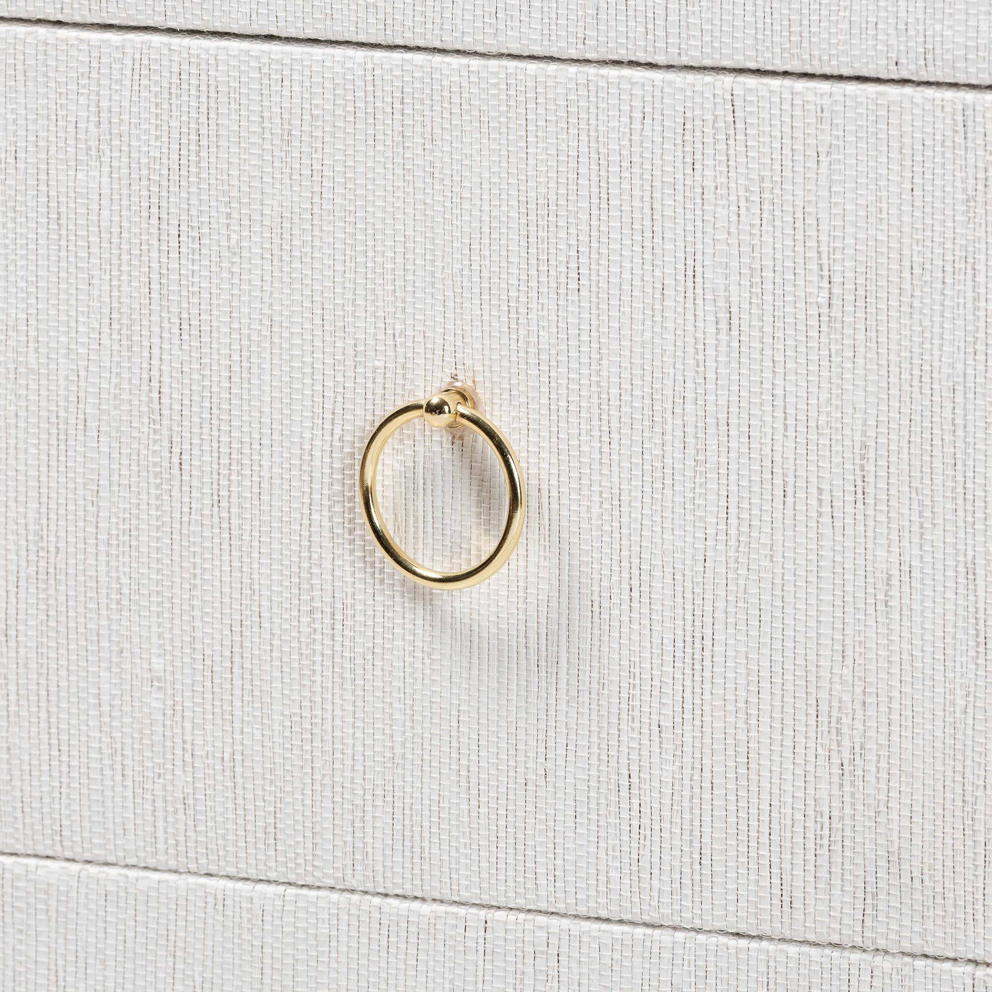 Alt View 2. bali & pari - Xavier Grasscloth Tall Storage Cabinet - Woven Accent Displaying Tower Bookcase with Open Shelves and Drawers - White/Gold.