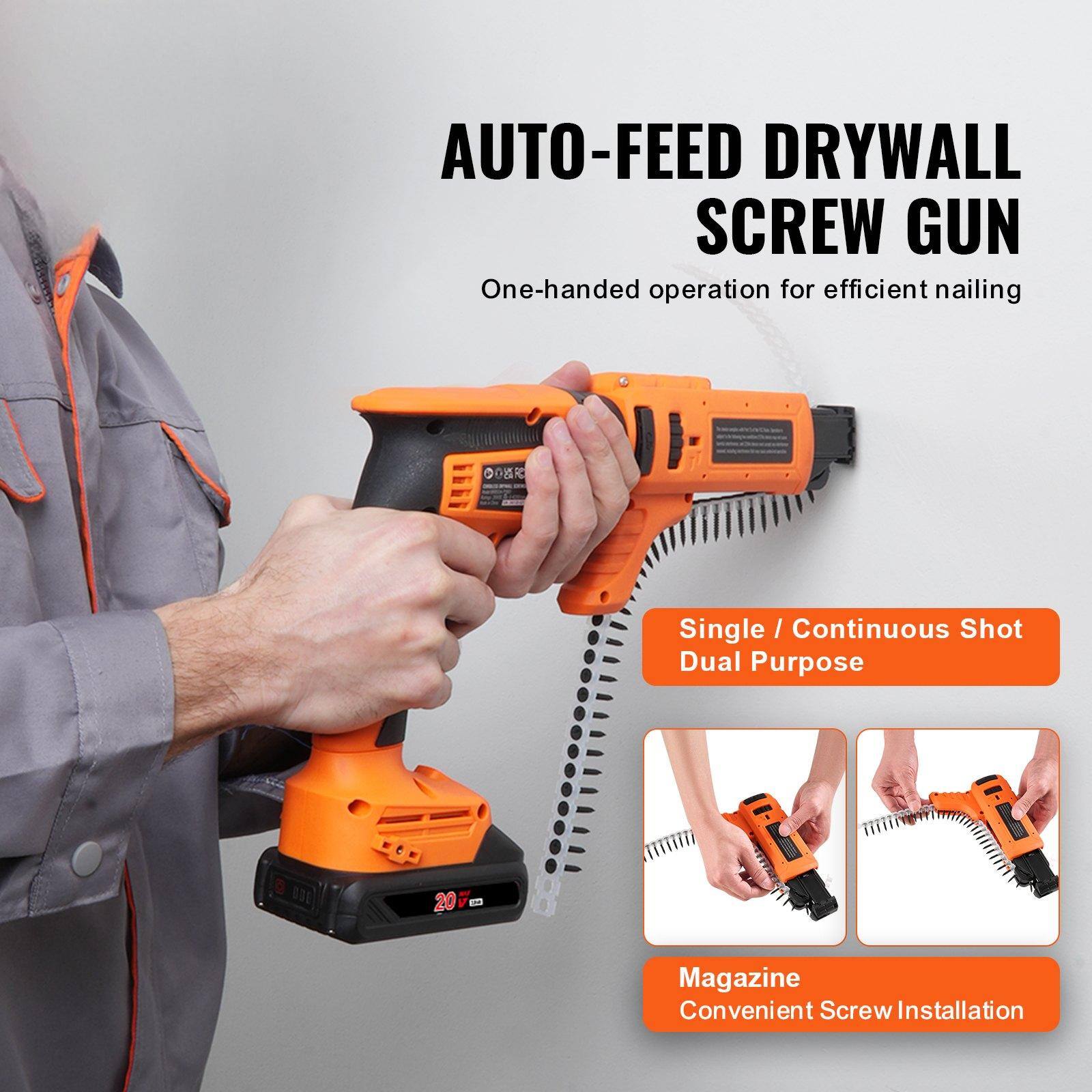 AUTO-FEED DRYWALL SCREW GUN

One-handed operation for efficient nailing

Single / Continuous Shot Dual Purpose

Magazine
Convenient Screw Installation