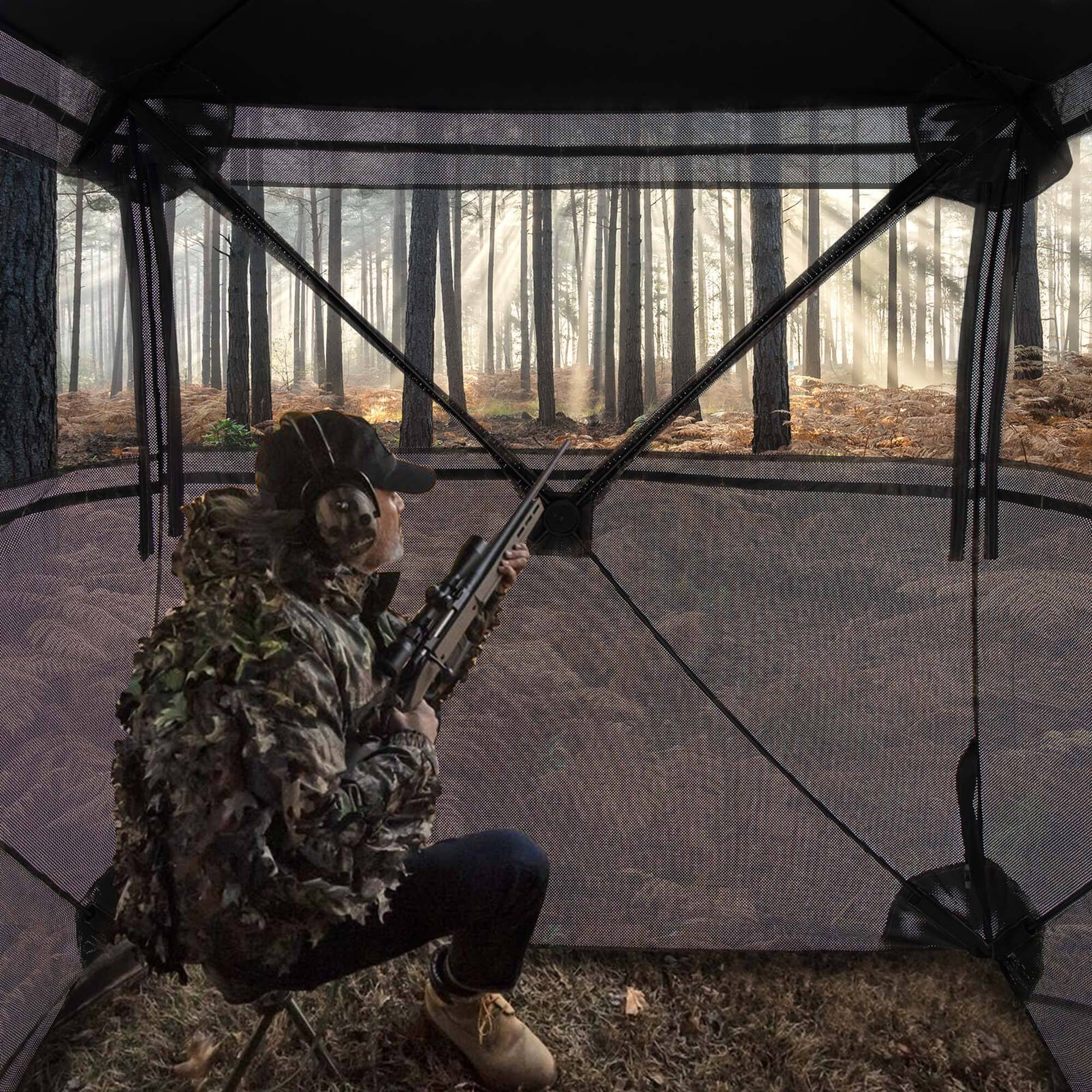 Alt View 3. Costway - Costway 360 Degree One-Way See-Through Hunting Blind with Full-Open Door Carrying Bag - Camouflage.