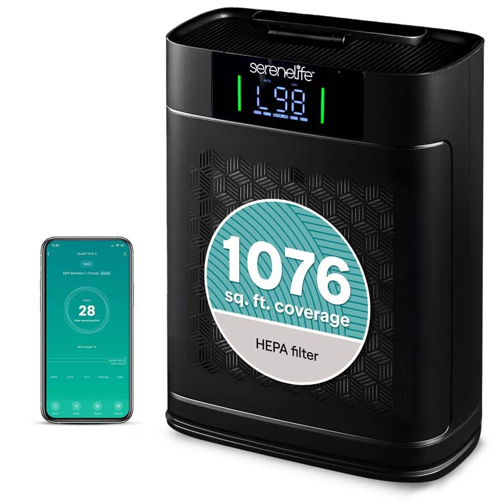 SereneLife - HEPA Air Purifier for Home – Smart WiFi & App Control, Ultra-Quiet Air Purifier for Bedrooms & Large Rooms - Black