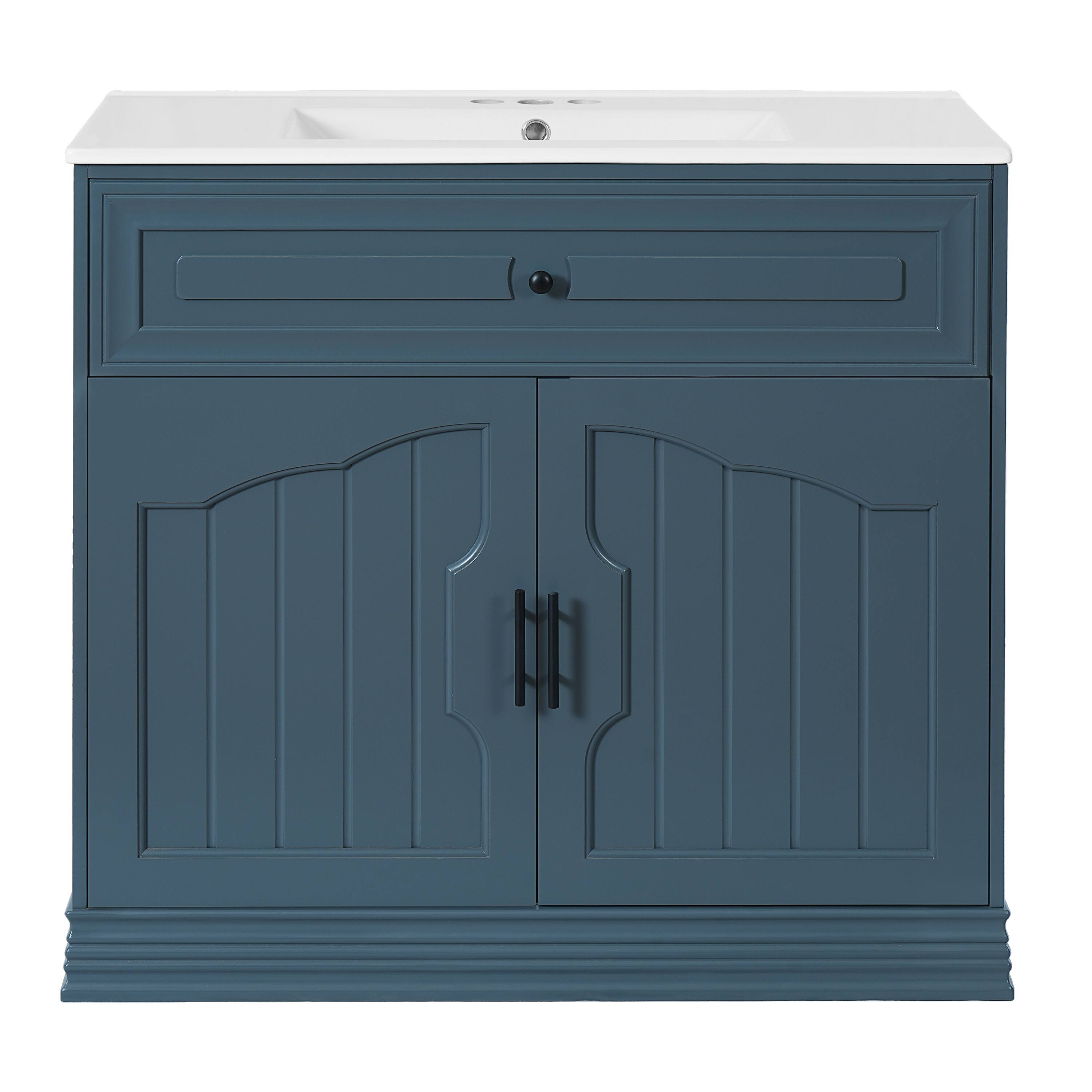 Alt View 8. Tiramisubest - 36" Bathroom Vanity with Ceramic Sink, Bathroom Vanities Cabinet, Bathroom Storage Cabinet - Blue.