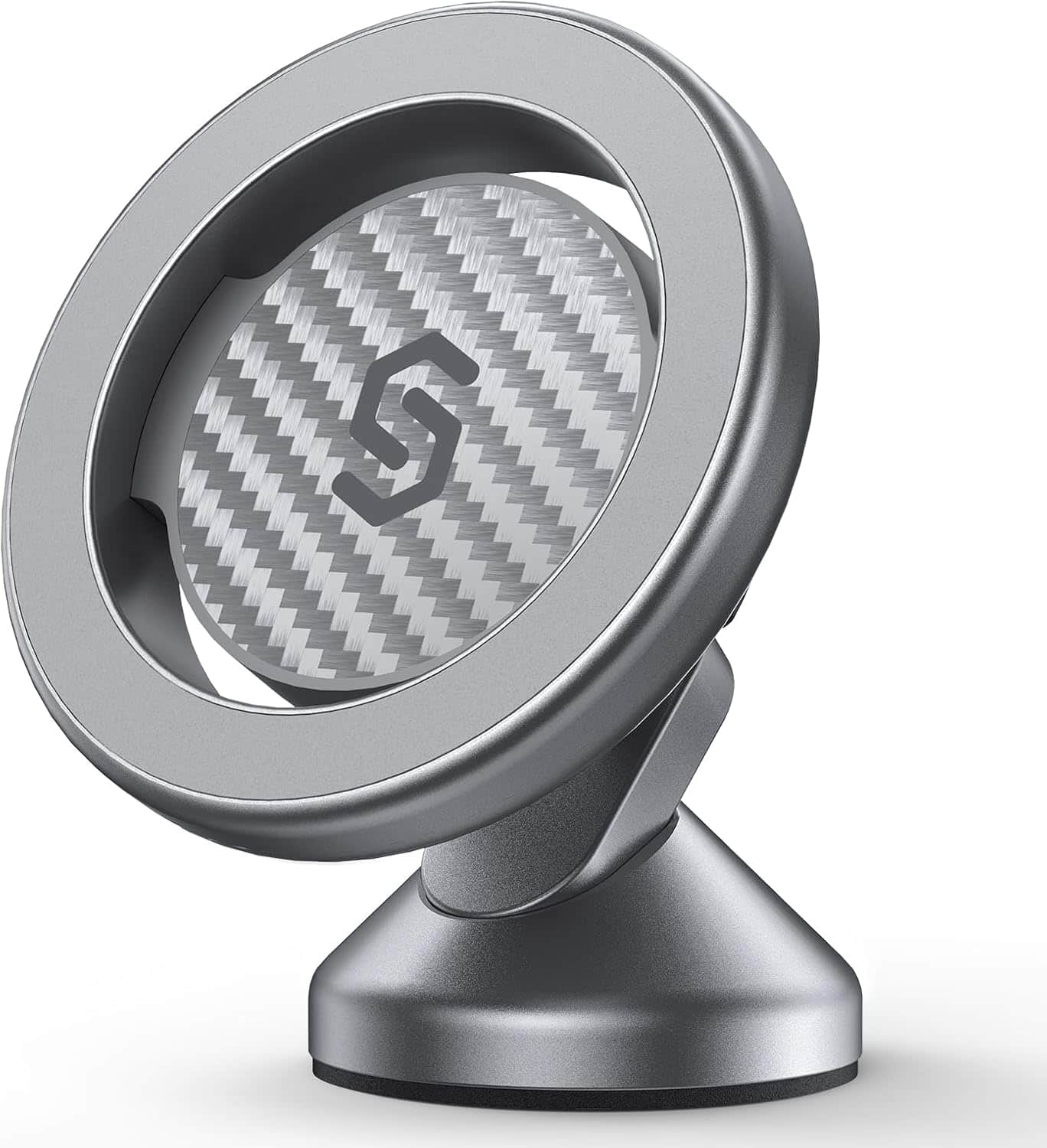 Syncwire - Adjustable Magnetic Car Mount for MagSafe, Compact 360° Rotating Stick-On Phone Holder for Dashboard - Titanium Silver