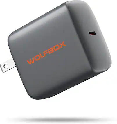 Front. WOLFBOX - Wolfbox 65W Type-C PD Charge Compatible with Wolfbox Brand Jump Starter, Fast Charging, Universal Compatibility - Silver gray.