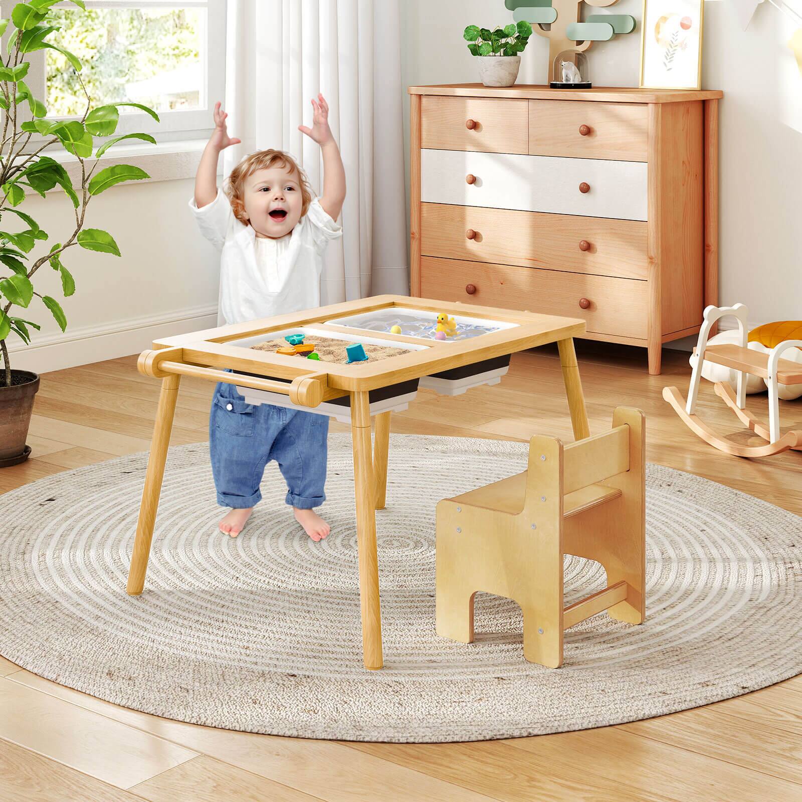 Alt View 3. Costway - Costway Sensory Table & Chair Set for Kids 2-8 with Foldable Bins for Sand/Water & Paper Beige - Beige.