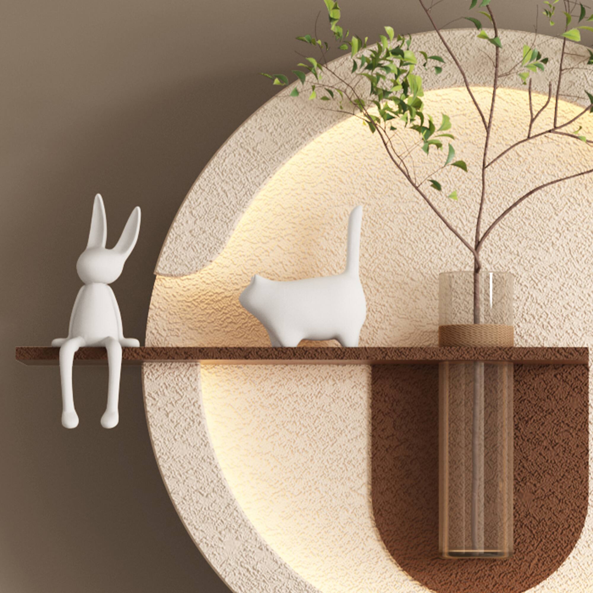 Left. GOODSILO - Adjustable LED Illuminated Sandstone Wall Art with Botanical Accents and Remote Control - Light Coffee.