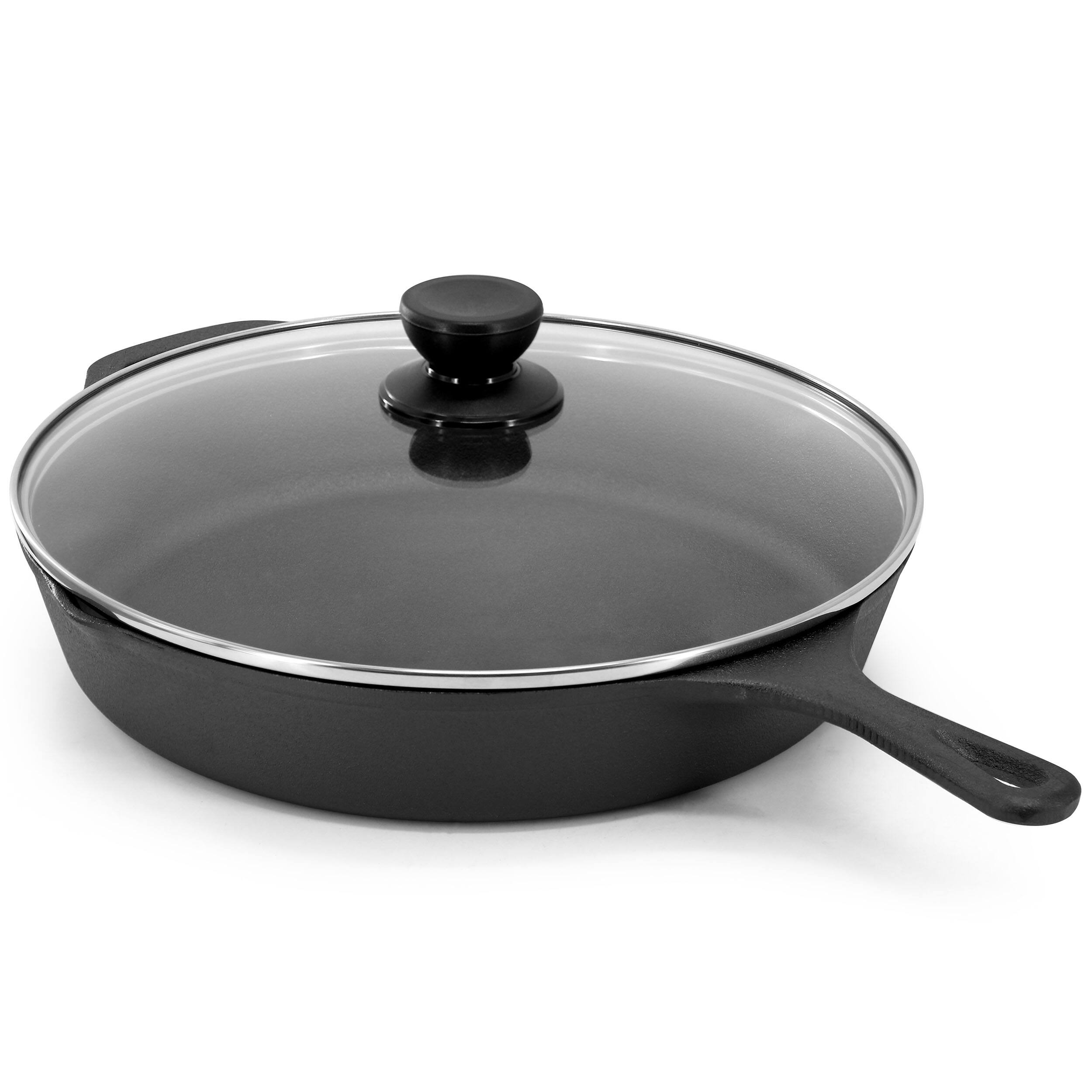 Alt View 3. MegaChef - MegaChef 12 Inch Pre-Seasoned Cast Iron Skillet with Tempered Glass Lid - Black and Red.