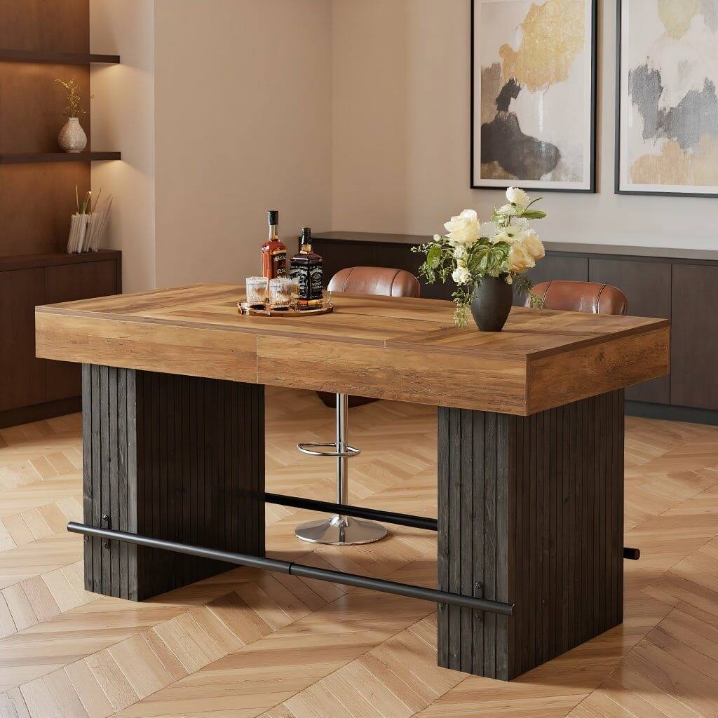 Back. Kadyn - Kadyn Solid Wood Bar Table, Home Pub Table, Industrial Style Brown Bar Set, Perfect Living Room Accessory, Brown & Black - Brown.