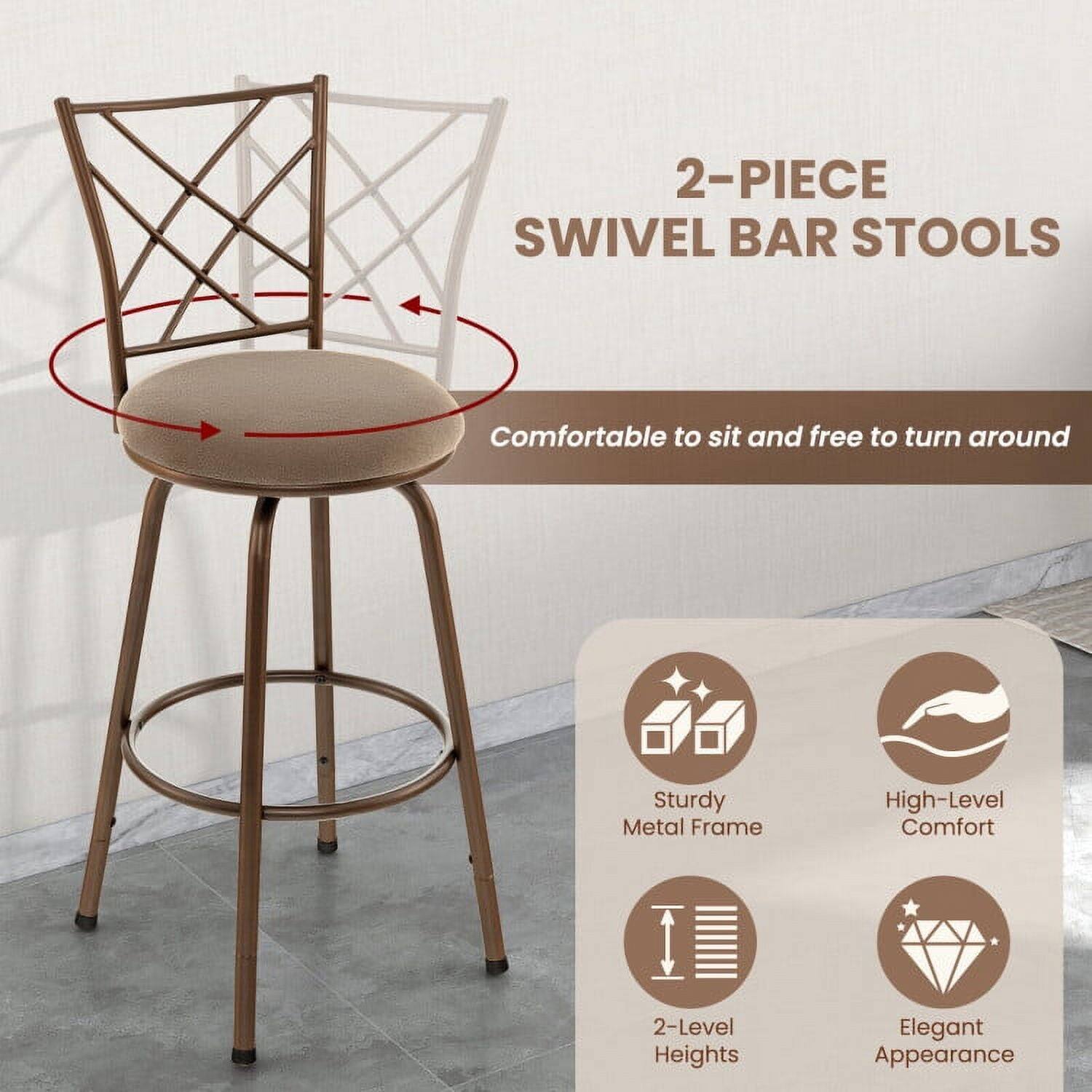 2-PIECE SWIVEL BAR STOOLS

Comfortable to sit and free to turn around

Sturdy Metal Frame
High-Level Comfort
2-Level Heights
Elegant Appearance