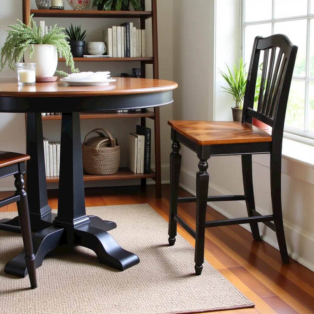 Left. FurniFact - Elegant Counter Height Chairs – Wooden Bar Stools with Backs - Black & Cherry.