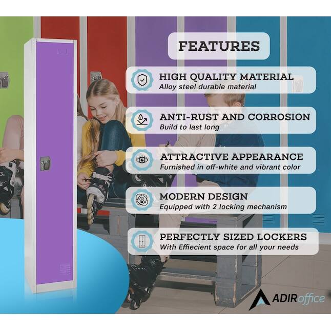 FEATURES

HIGH QUALITY MATERIAL
Alloy steel durable material

ANTI-RUST AND CORROSION
Build to last long

ATTRACTIVE APPEARANCE
Furnished in off-white and vibrant color

MODERN DESIGN
Equipped with 2 locking mechanism

PERFECTLY SIZED LOCKERS
With Efficient space for all your needs

ADIRoffice