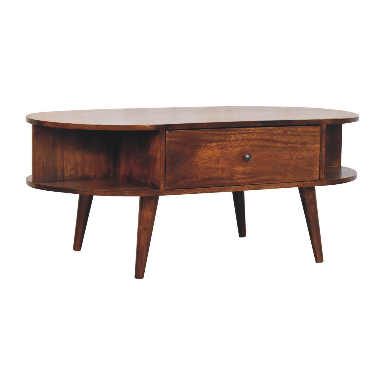 Left. Artisan Furniture - Artisan Furniture Solid Wood Chestnut Oval Coffee Table with 2 Drawer - Brown.