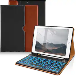 DTTO - Case for iPad 10.2" (7th/8th/9th Gen) Case with Detachable Backlit Keyboard, Pencil Holder & Pocket - Black Brown