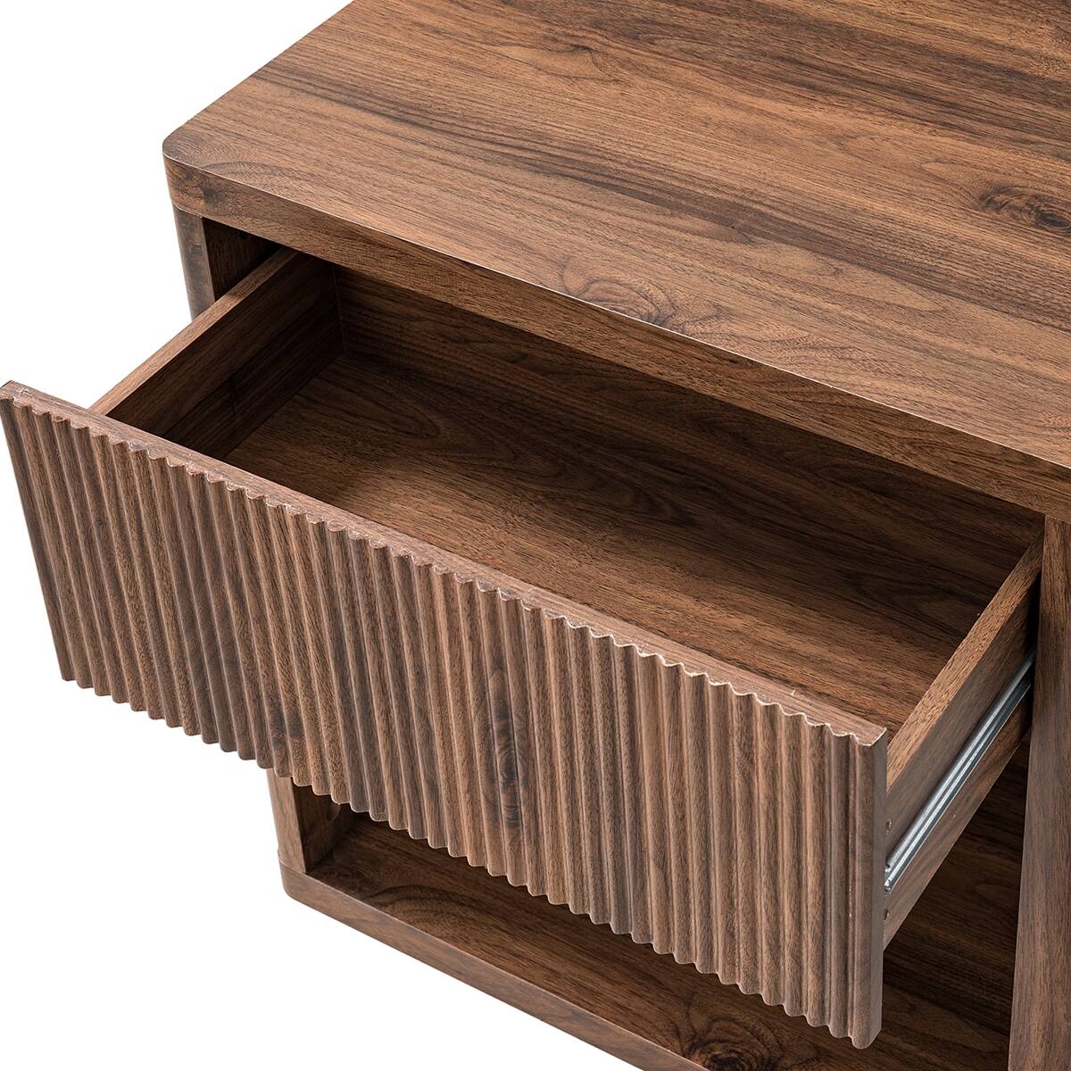Alt View 3. Loheer - Loheer Wide Walnut Nightstand with Drawer and Open Compartment - Walnut.