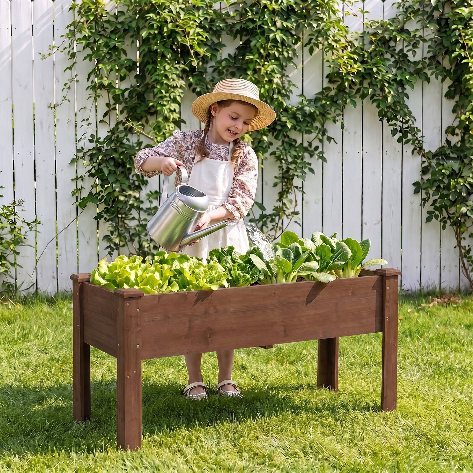 Alt View 3. Costway - Costway 2 PCS Wooden Raised Garden Bed with Legs, Drainage Holes, Natural Fir Garden Box - Dark Brown.