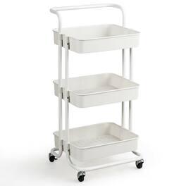 Gymax - 3 Tier Rolling Cart W/Wheels Practical Handle&ABS Storage Basket Organizer - White
