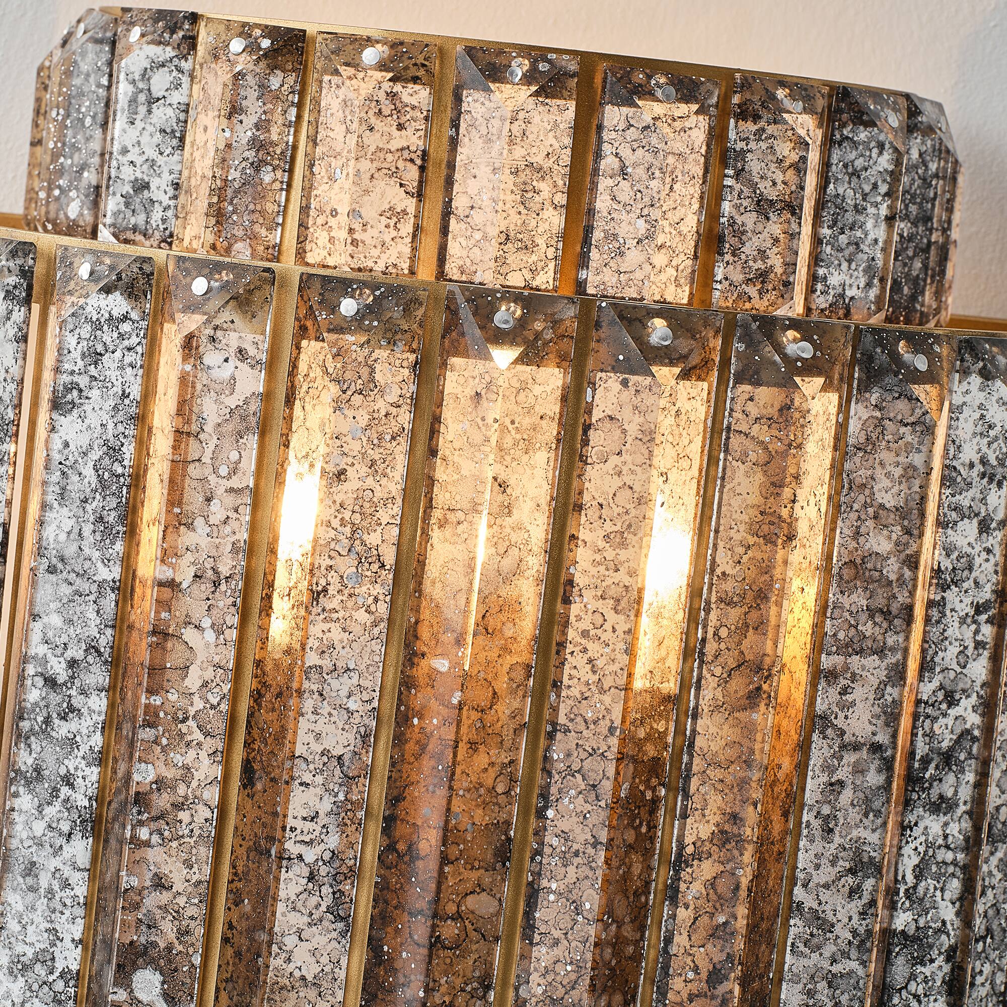 Alt View 4. Vaczon - 1-Light Antique Wall Sconce with Gray Crystal Dimmable Flush-Mounted Vanity Light for Hallway, Bedroom and Living Room - Brass.