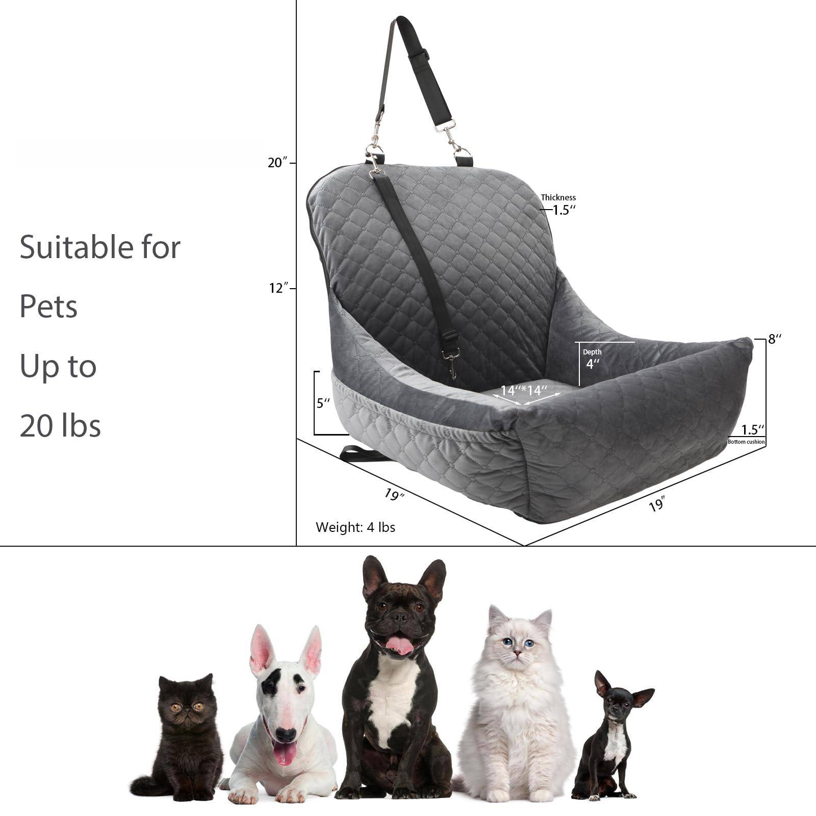 Reds Spade - Dog Car Seat For Small Dogs Up To Covered Ultra soft Fabric And Fill In Memory Foam Fully Detachable Washab - Gray