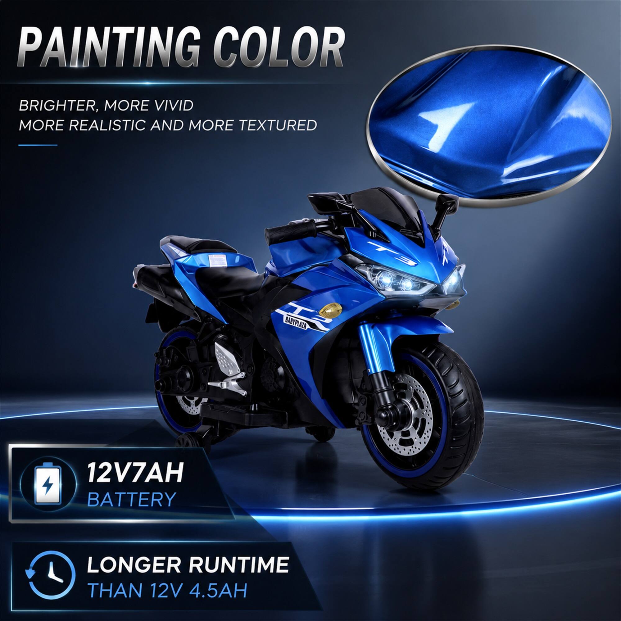 PAINTING COLOR  
BRIGHTER, MORE VIVID, MORE REALISTIC AND MORE TEXTURED  

12V7AH BATTERY  
LONGER RUNTIME THAN 12V 4.5AH