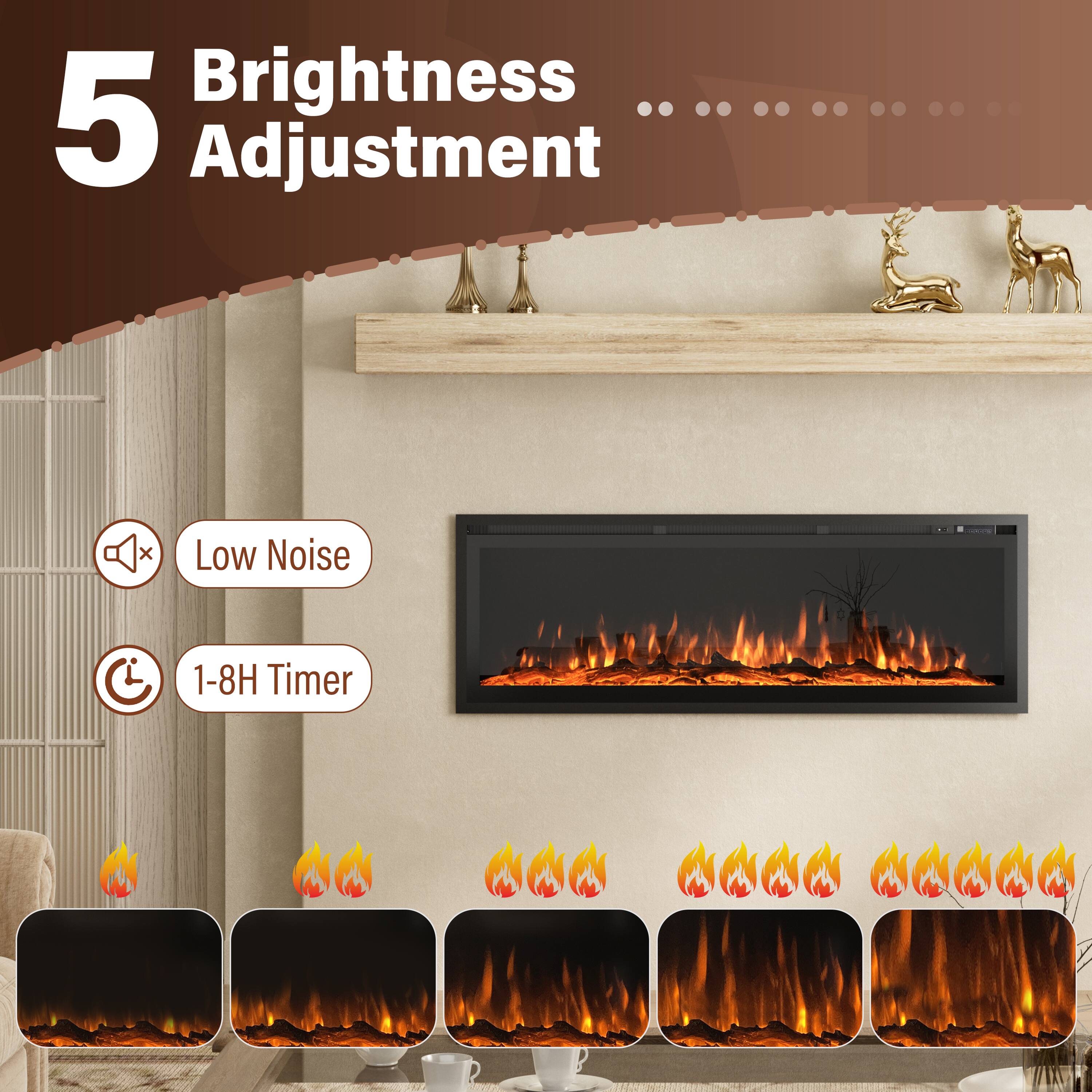 5 Brightness Adjustments

- Low Noise
- 1-8H Timer