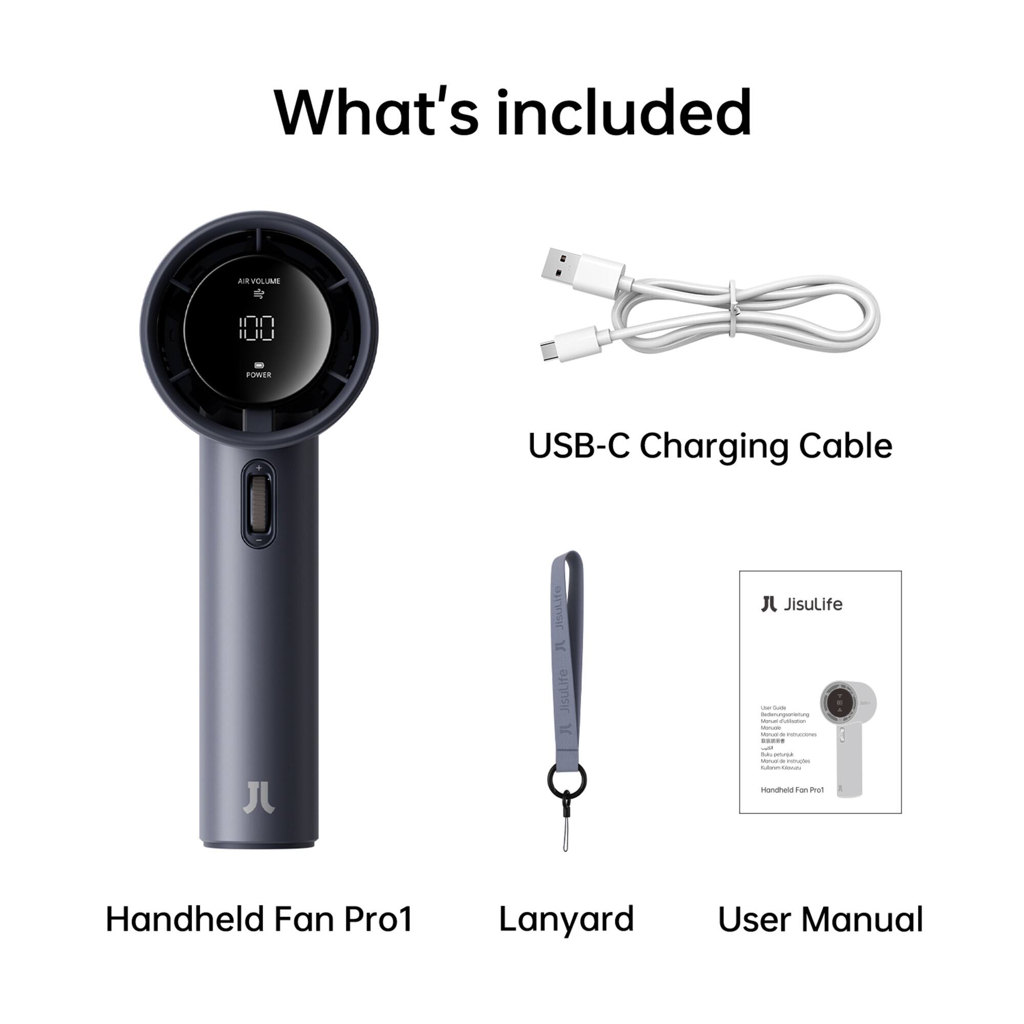 What's included

- AIRVOLIAN PORER USB-C Charging Cable
- JisuLite Handheld Fan Pro1
- Lanyard
- User Manual