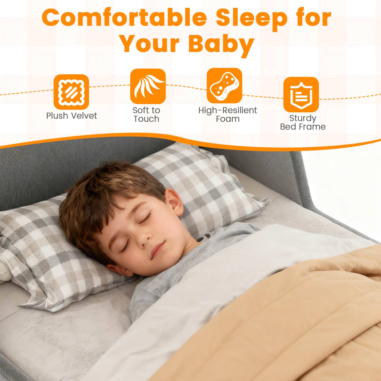 Comfortable Sleep for Your Baby

- Plush Velvet
- Soft to Touch
- High-Resilient Foam
- Sturdy Bed Frame