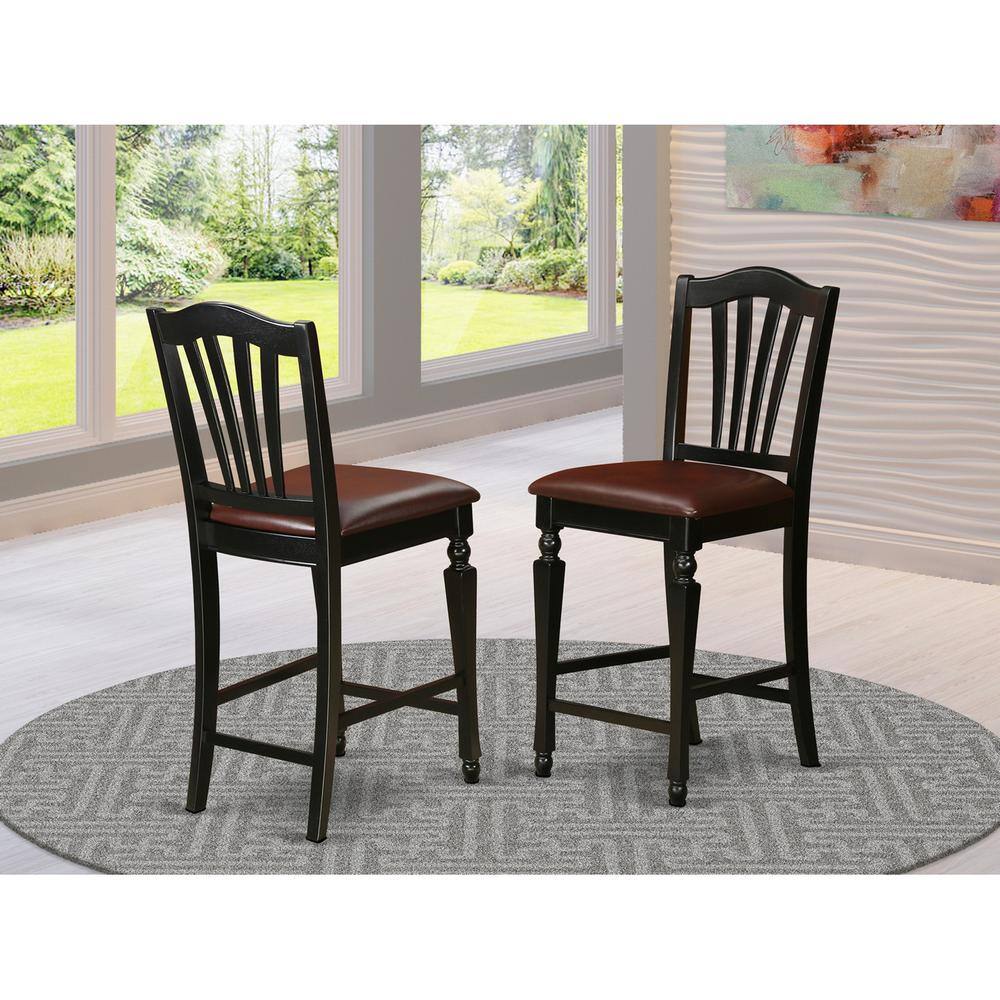 Left. East West Furniture - Chelsea Stools with FAUX LEATHER upholstered seat - Black & Cherry.