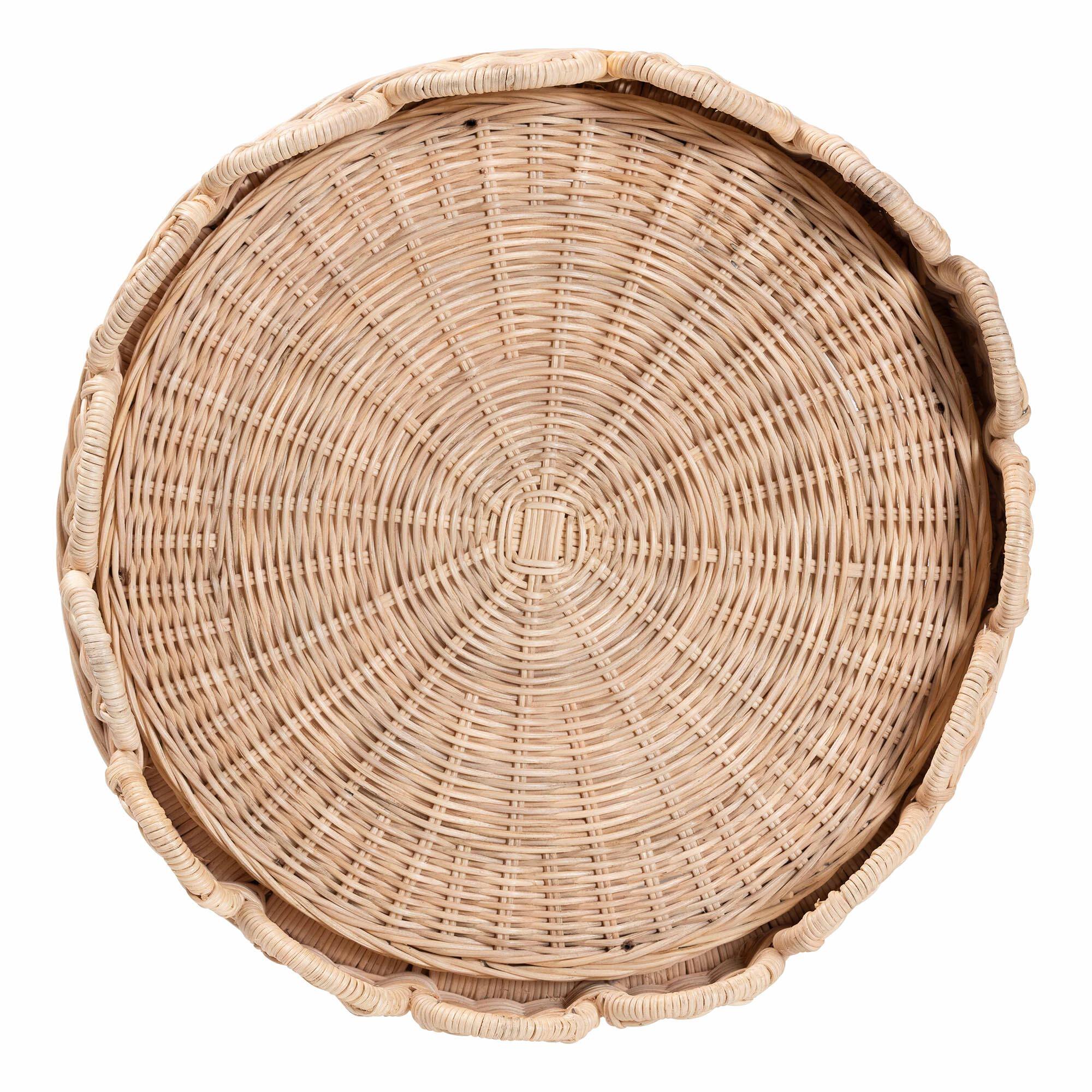 Alt View 1. bali & pari - bali & pari Latoya Natural Rattan End Table - Handwoven Wicker 2-Tier Side Table with Scalloped Border - Natural Brown.