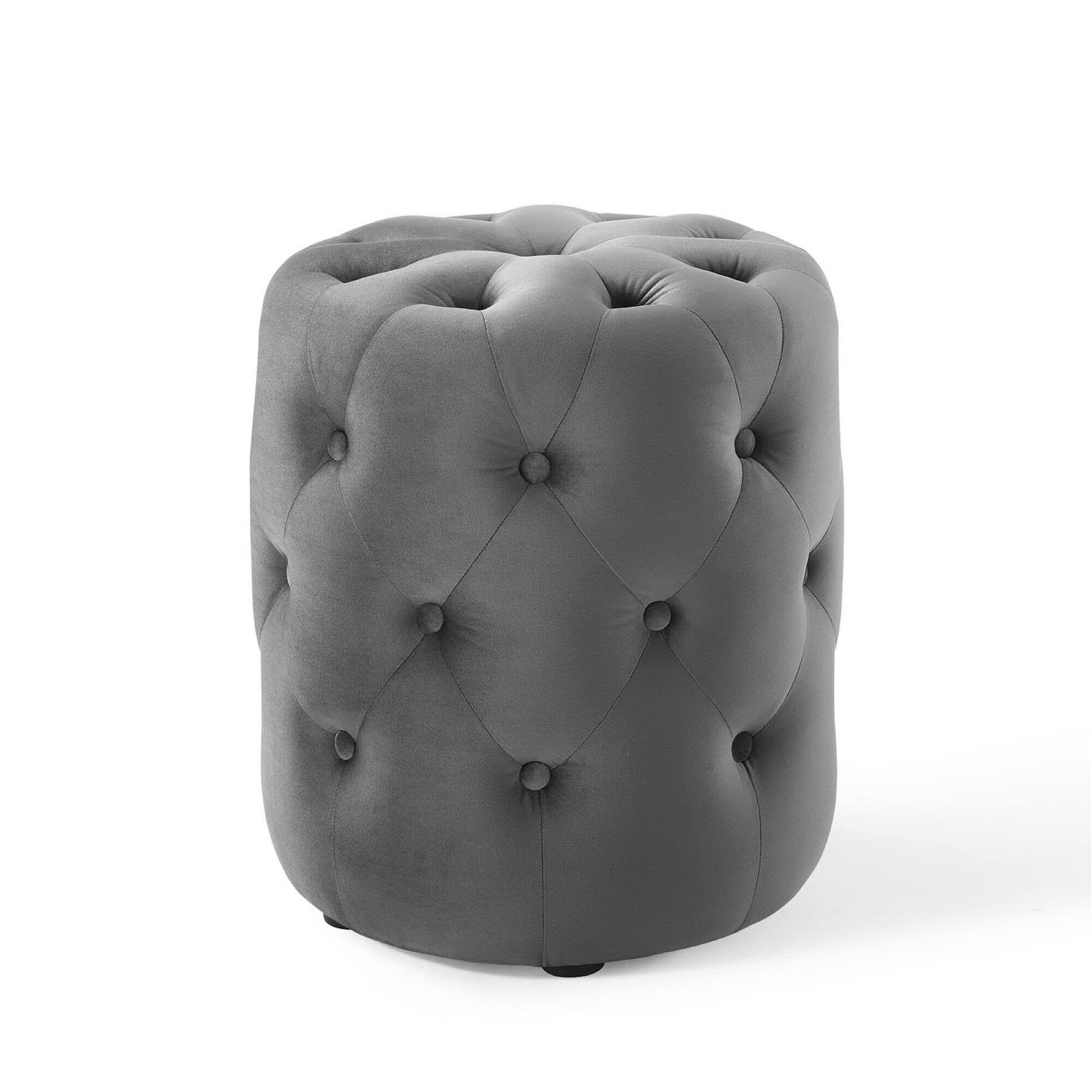 Angle. Modway - Amour Tufted Button Round Performance Velvet Ottoman by Modway - EEI-3778-GRY.