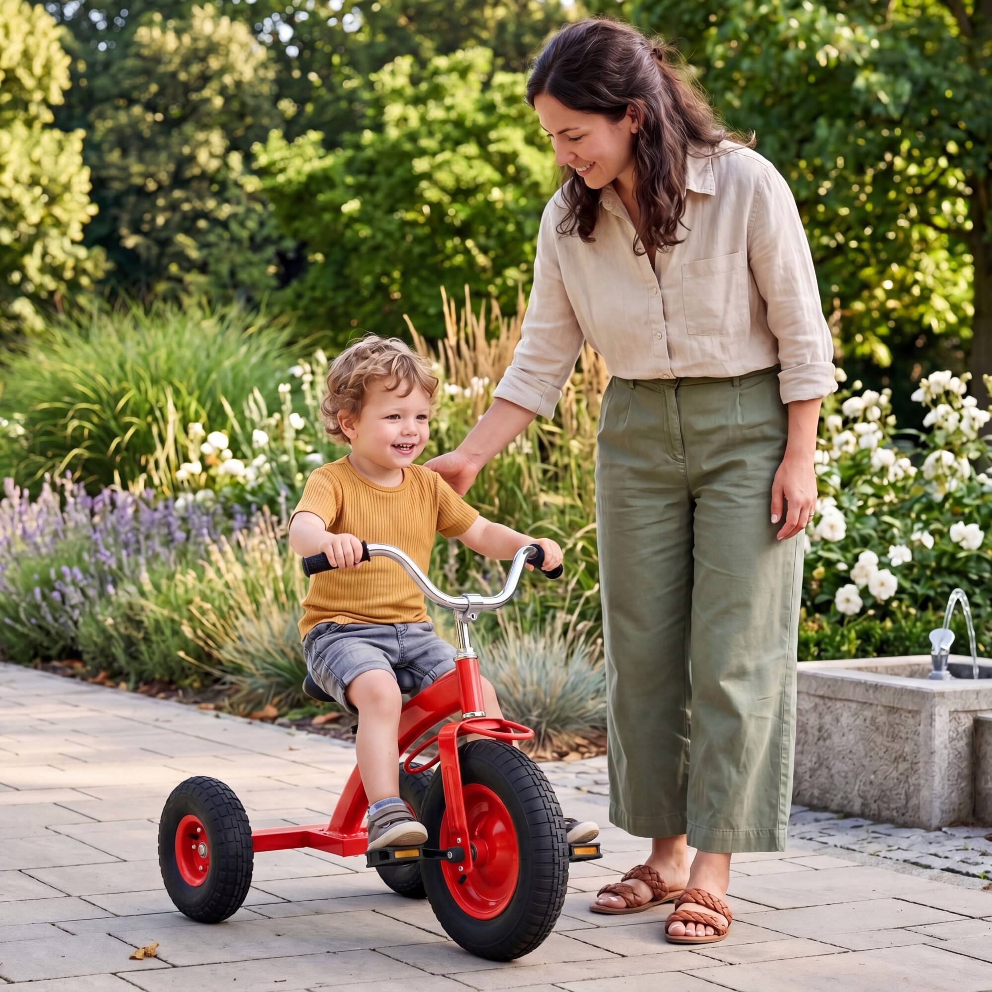 Alt View 3. Costway - Costway Kids Toddler Tricycle with 15 Inch Inflatable Rubber Tires, Adjustable Seat & Handlebar Aged 3+ - Red.